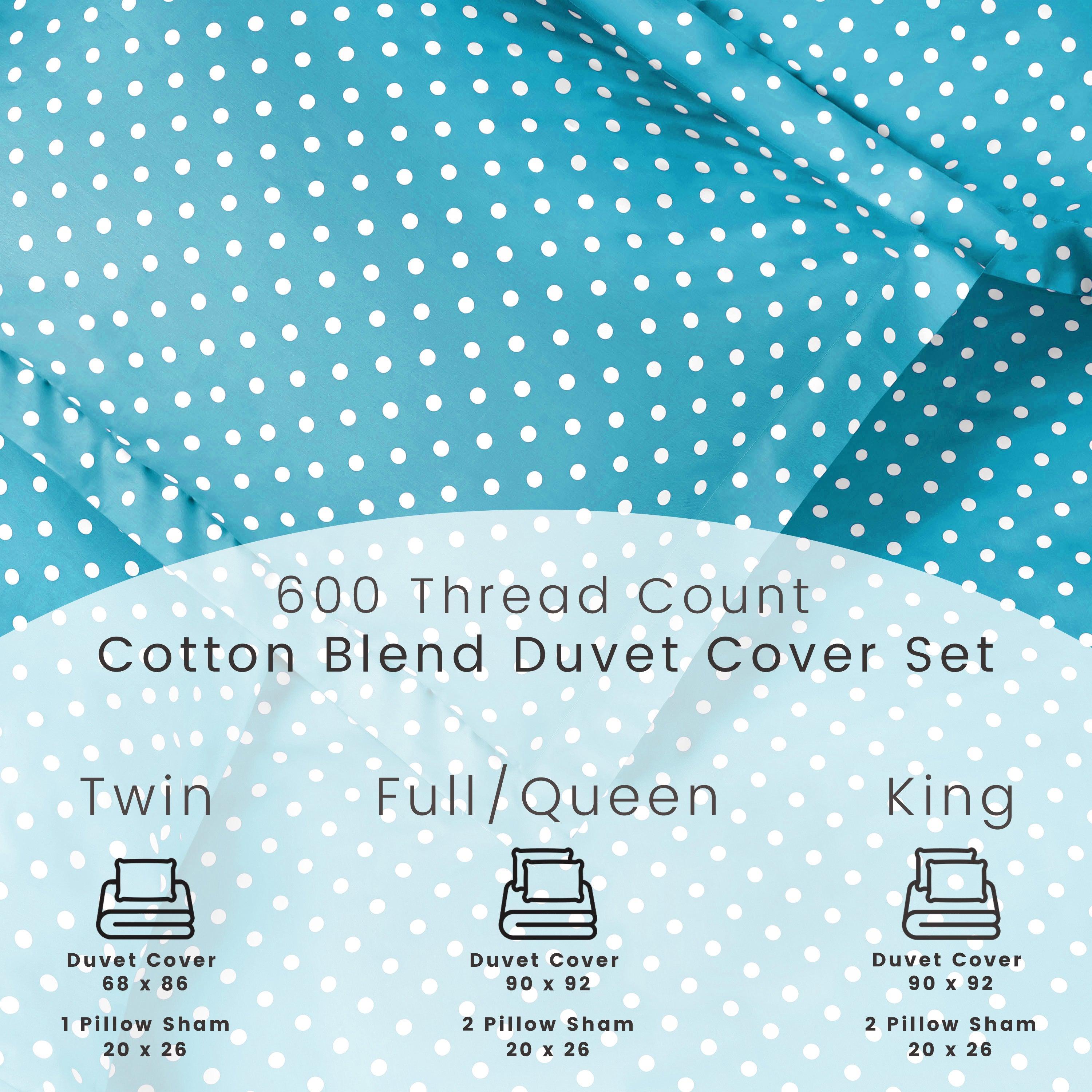 600 Thread Count Cotton Blend Polka Dot Plush Duvet Cover Set - Soft & Breathable Bedding for Cozy Nights - Perfect for Master Bedroom, Guest Room & Dorm Decor