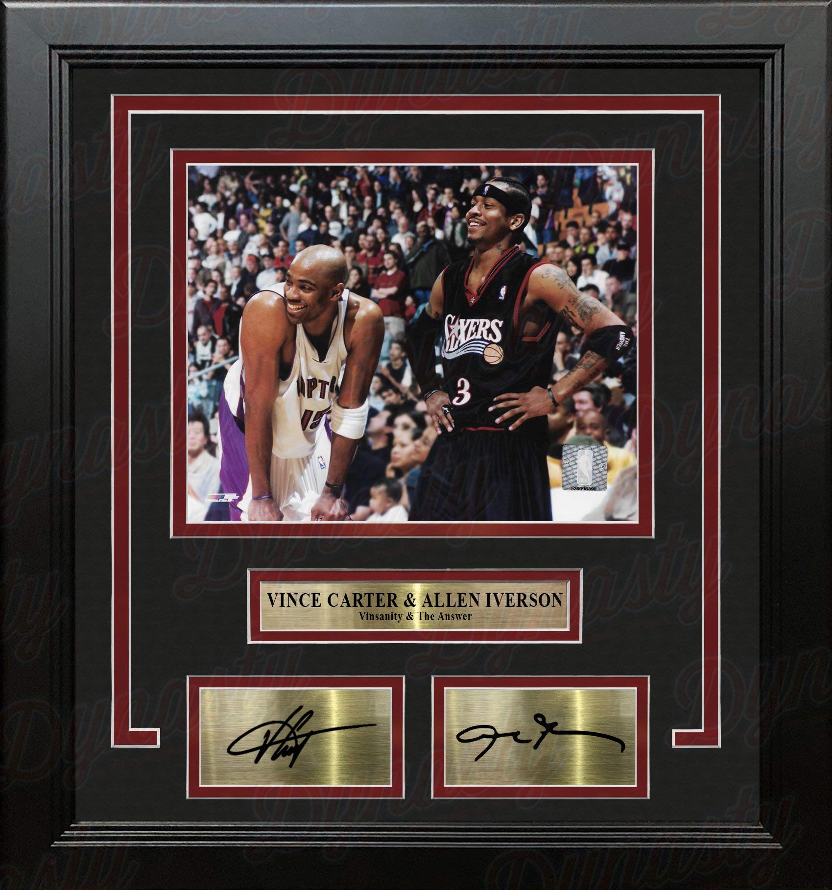 Vince Carter & Allen Iverson 8x10 Framed Basketball Photo with Authentic Engraved Autographs - Perfect for NBA Fans, Sports Memorabilia Collectors, and Man Cave Decor