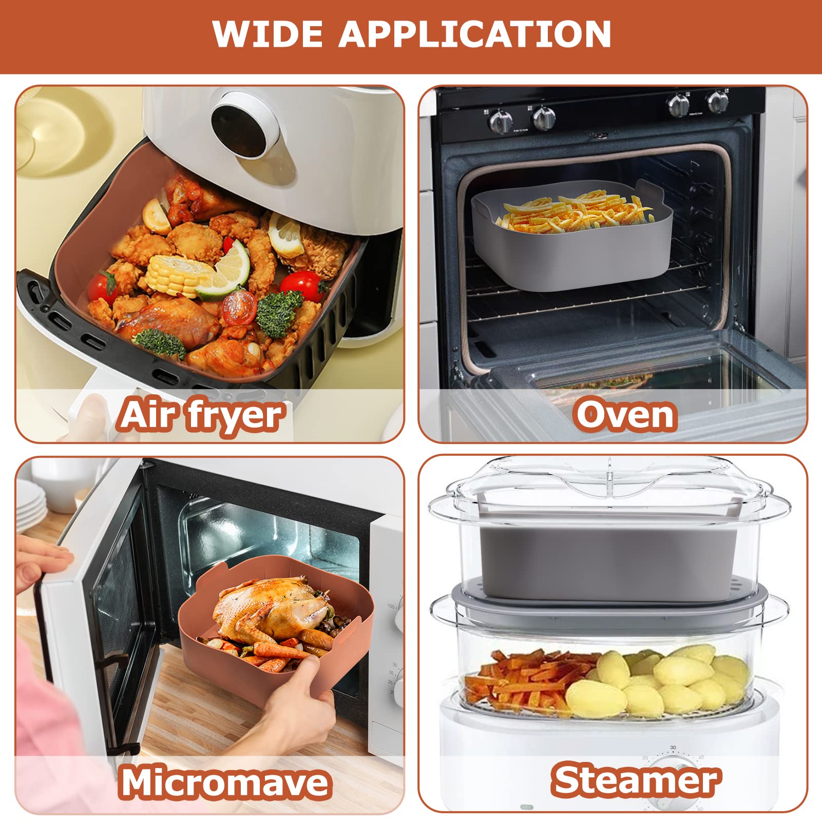 Non-Toxic Silicone Air Fryer Basket Liners Square - 2 Pack Reusable Air Fryer Accessories (8.5 Inch) for Healthy Cooking | Perfect for Philips, Ninja, Cosori & More Air Fryers | Easy Clean & Oil-Free Frying for Chicken Wings, French Fries & Vegetables