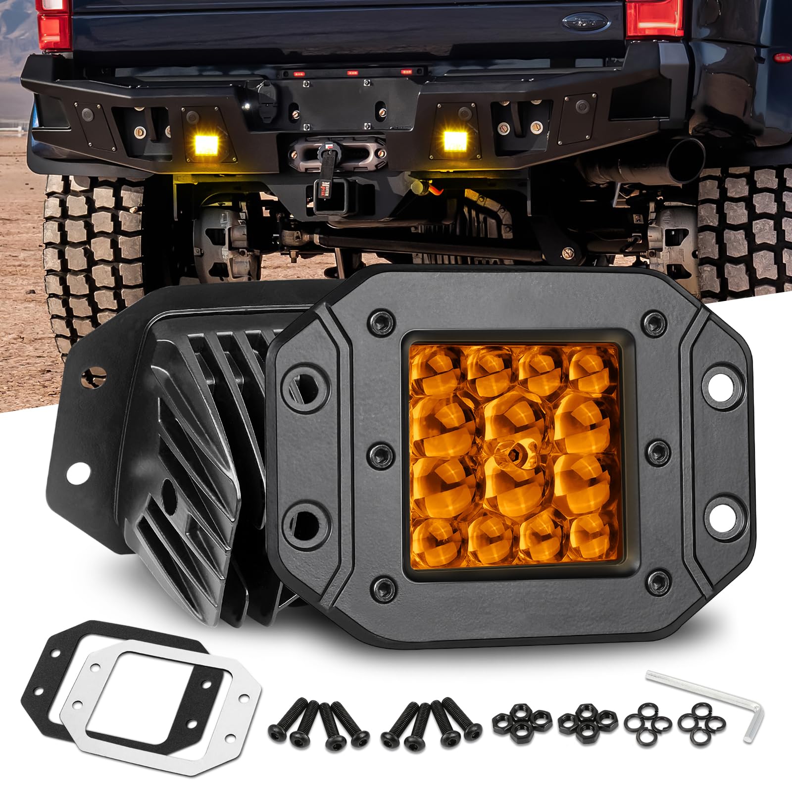 Nirider 2PCS 84W 5-Inch Flush Mount LED Pods - Amber Spot Beam Driving Lights & Fog Lights for Trucks, SUVs, ATVs, UTVs, Boats - Off-Road Work Light Bar for Enhanced Visibility in Fog, Rain & Night Driving