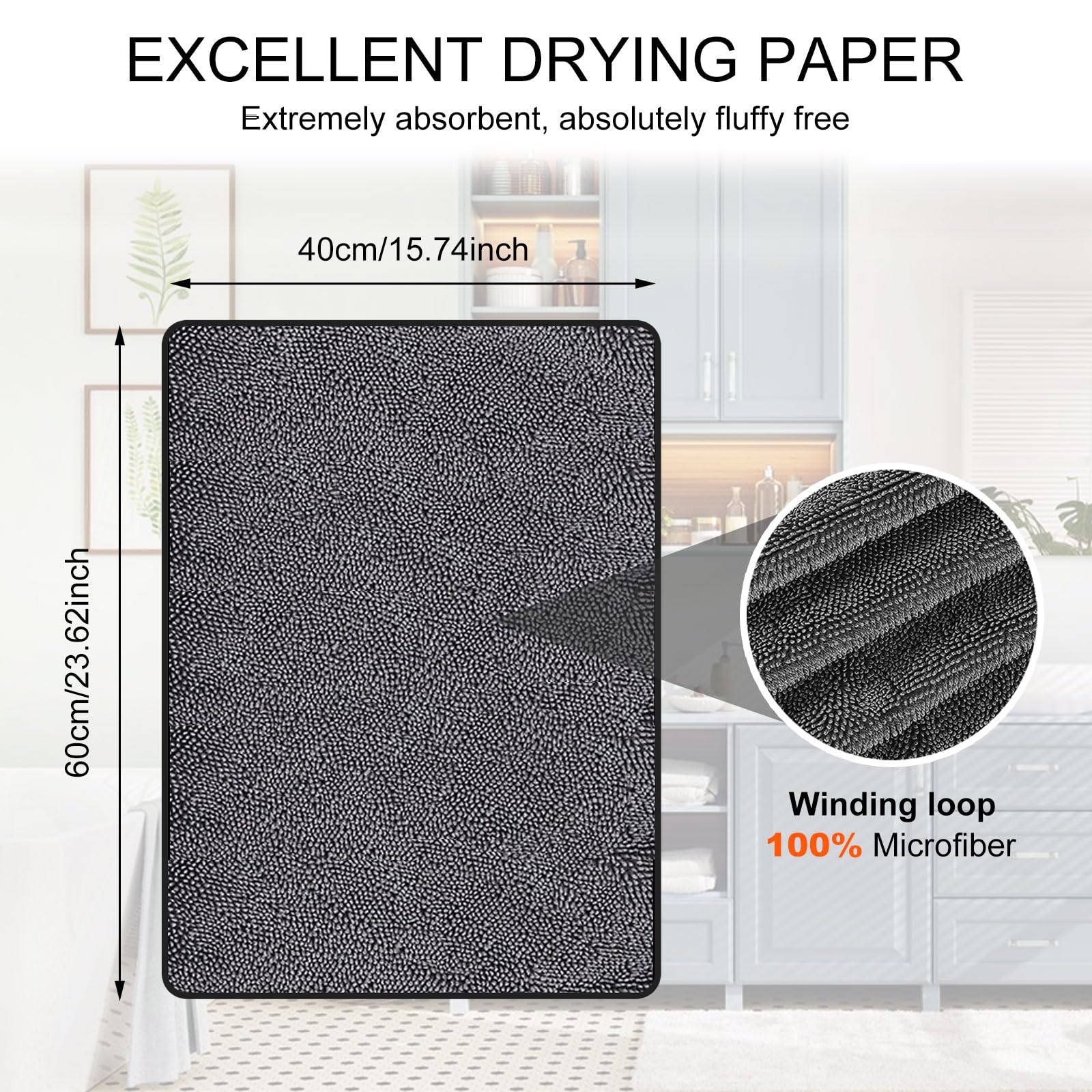 3PCS Super Absorbent Microfiber Bath Towels - Quick Drying Shiny Bath & Body Towels for Bathroom, Spa, Gym - Soft Black Cleaning Towels for Home, Car & Office Use