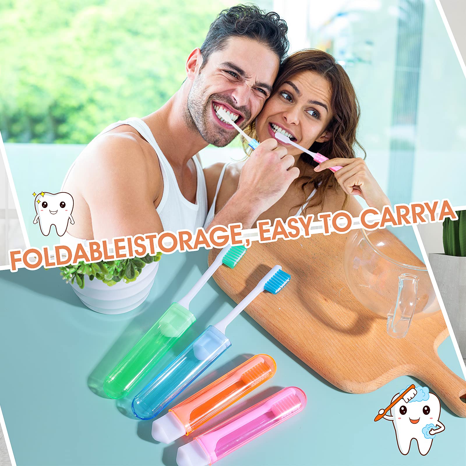 Sibba 4-Pack Foldable Travel Toothbrush Covers with Soft Bristles - Portable Mini Toothbrush Case for Men, Women & Kids - Perfect for Camping, Travel & Hygiene On-The-Go