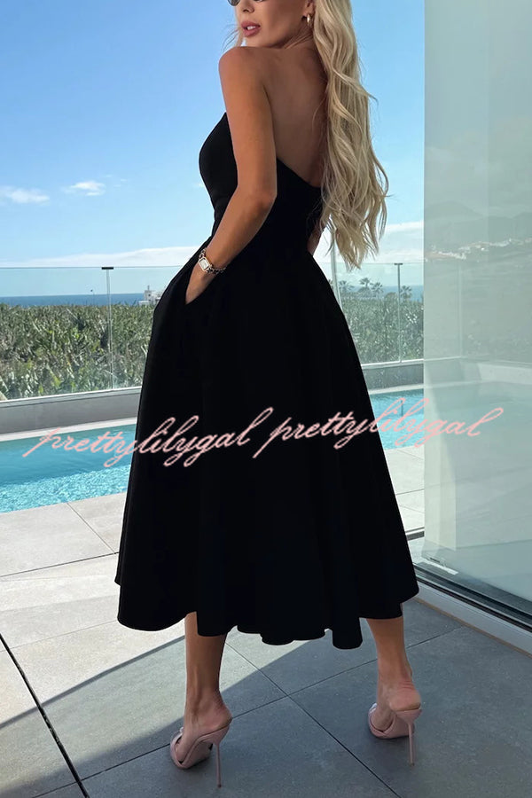 Elegant Solid Color Off Shoulder Pocket Midi Dress for Women - Summer Casual, Beach Vacation, Date Night Outfit