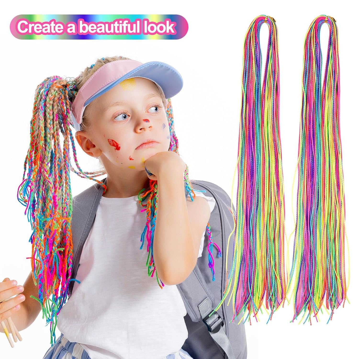 ZUGAD Rainbow Braiding Hair Ties - 22 Pack Colorful Hair Wrap Strings for Braids, Gradient Hair Rope Bands, Girls Hair Styling Accessories | Perfect for School, Parties & Everyday Hairstyles
