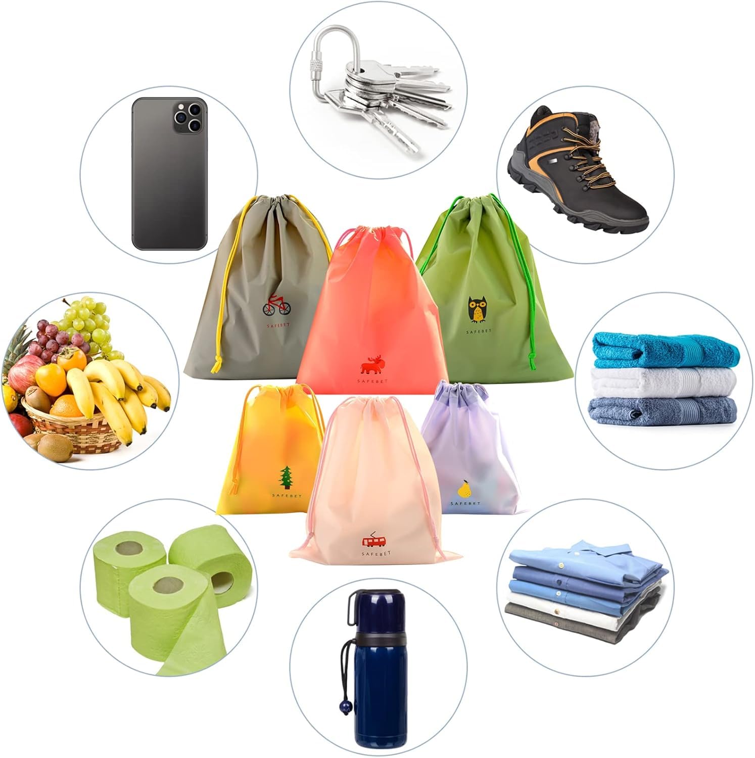 6-Piece PE Plastic Folding Sports Bags Set - Waterproof Drawstring Storage Bags for Travel, Gym, Home Organization & Clothes Storage | Compact & Lightweight for Sports Equipment, Laundry & Outdoor Activities