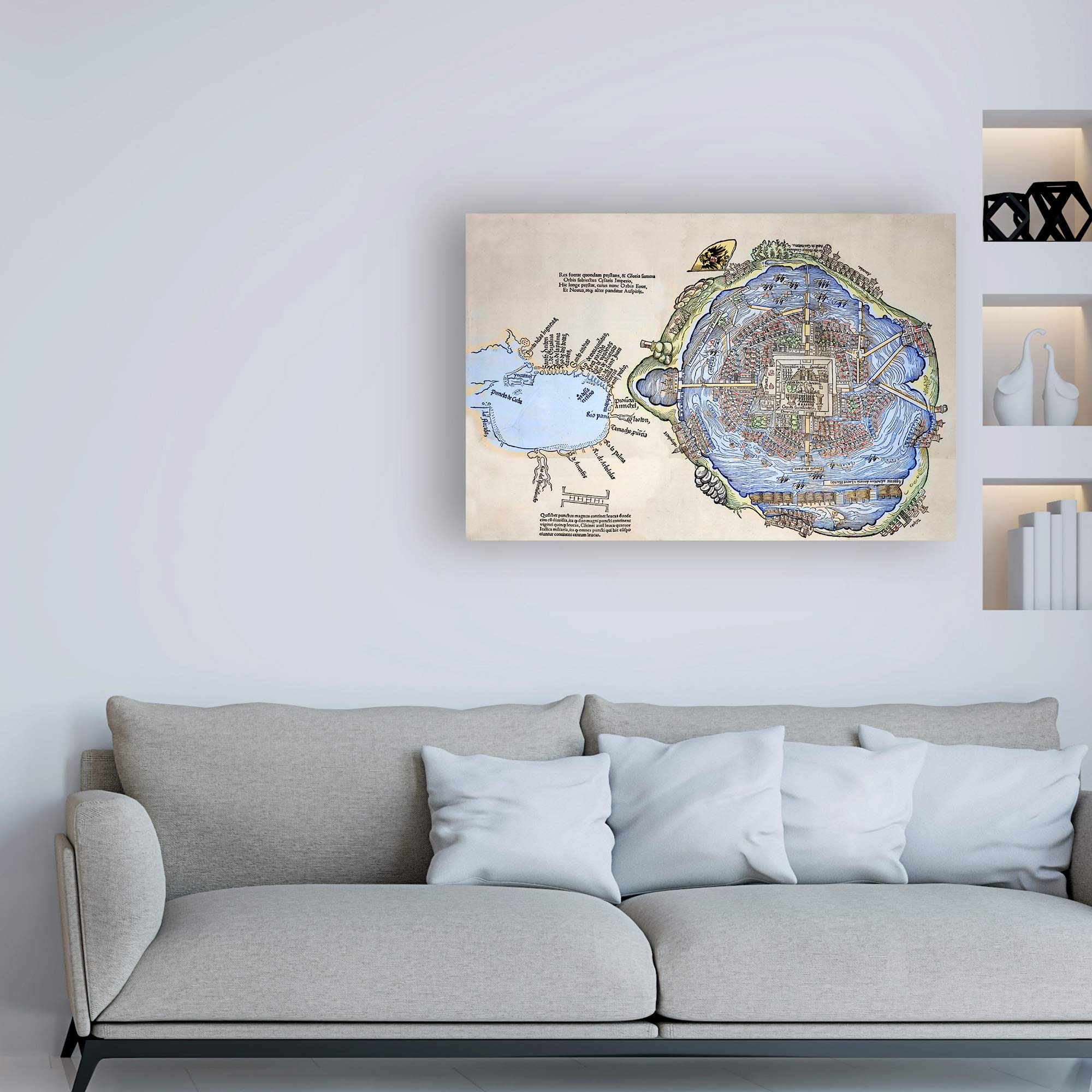Trademark Fine Art - 30x47 Aztec Capital Tenochtitlan Spanish School Painting - Wall Decor for Living Room, Office & Historical Art Lovers
