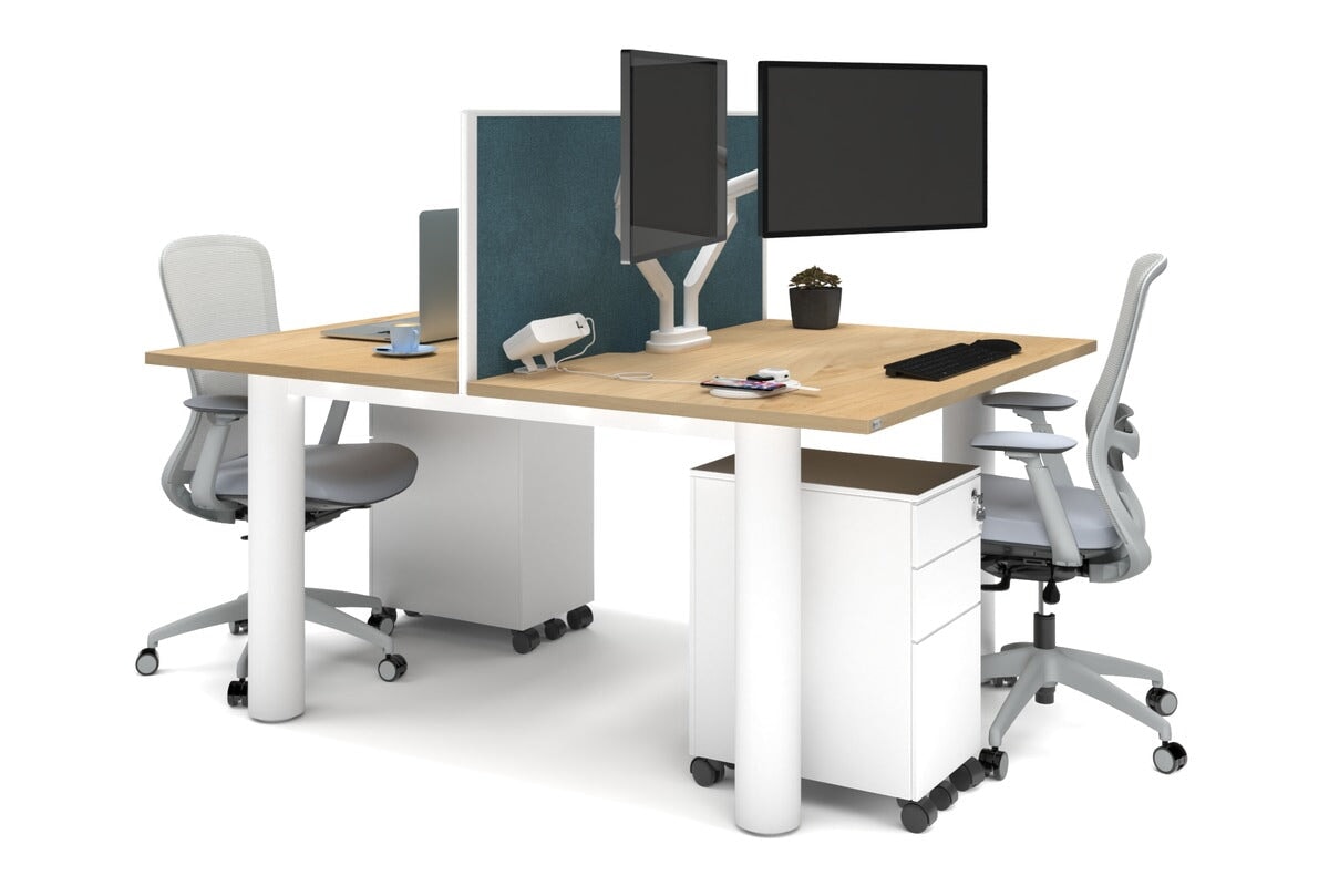 Quadro Cylinder Leg 2-Person Office Workstation Desk - 1400L x 800W with Cable Management - Perfect for Collaborative Workspaces & Modern Offices