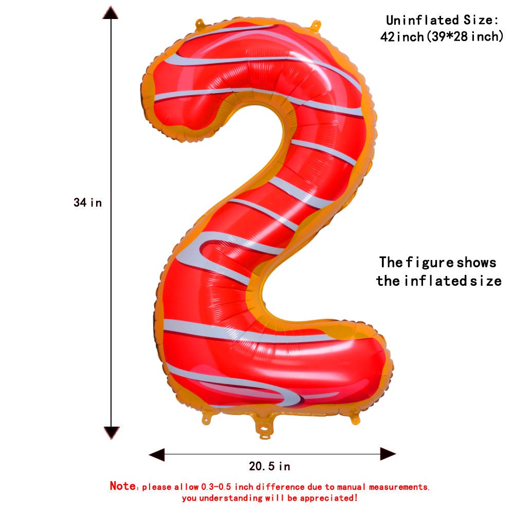 40 Inch Donut Number 2 Foil Balloons - Helium Mylar Birthday Party Decorations for Kids, Baby Showers & Anniversary Celebrations