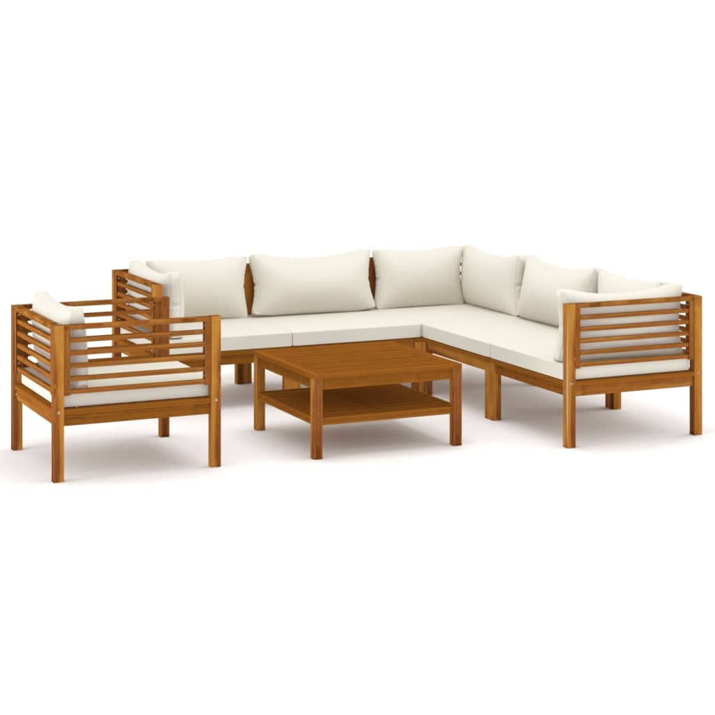 vidaXL 7-Piece Patio Lounge Set - Outdoor Garden Furniture with Cushions, Acacia Wood Sectional Sofa in Retro Style - Perfect for Backyard, Poolside & Patio Relaxation