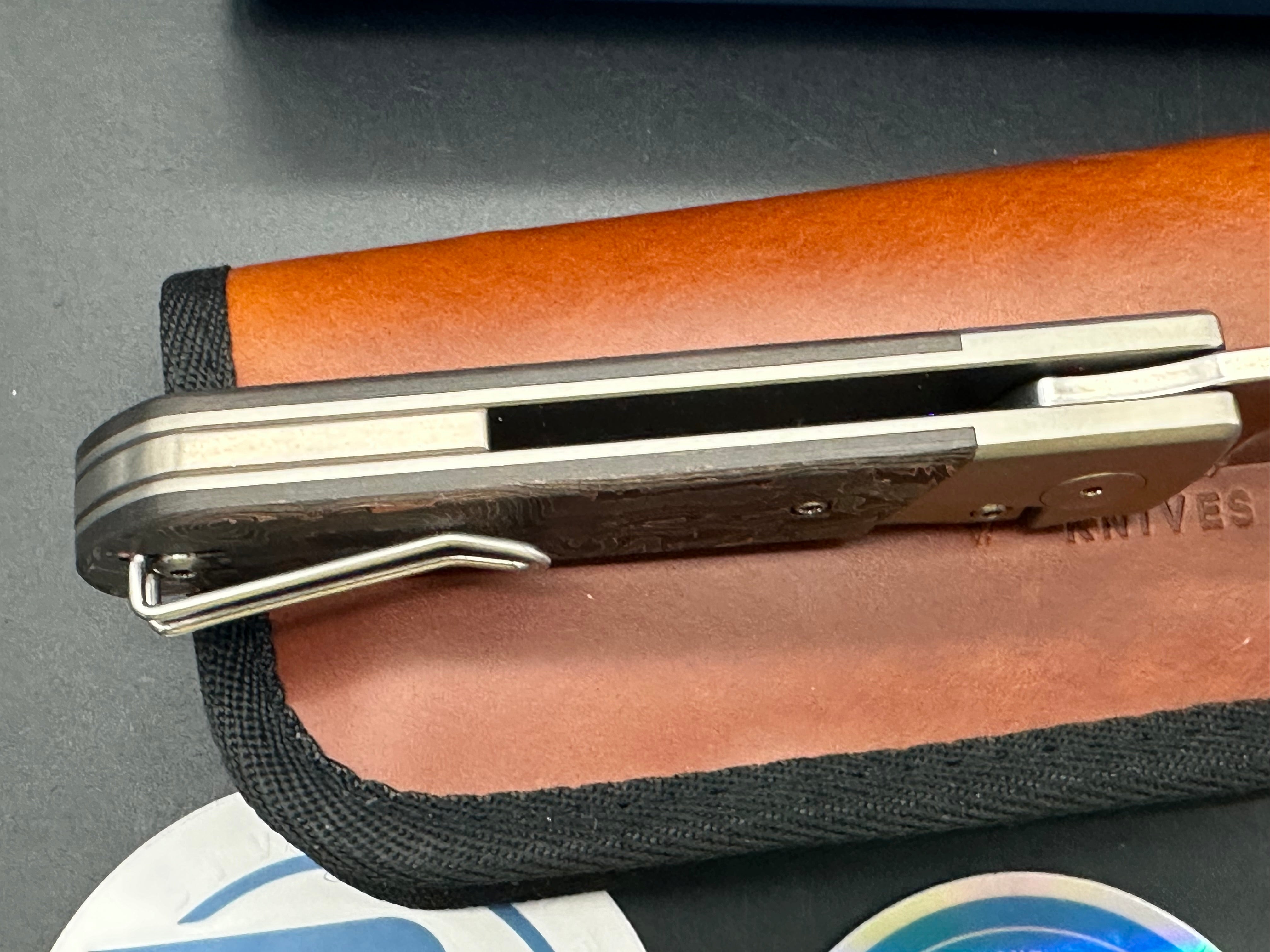 Premium Divo Knives Stout Folding Knife - Copper & Carbon Fiber Scales, Titanium Frame, 20CV Steel Blade, Timascus Back Spacer - EDC, Outdoor, Camping, Survival Gear