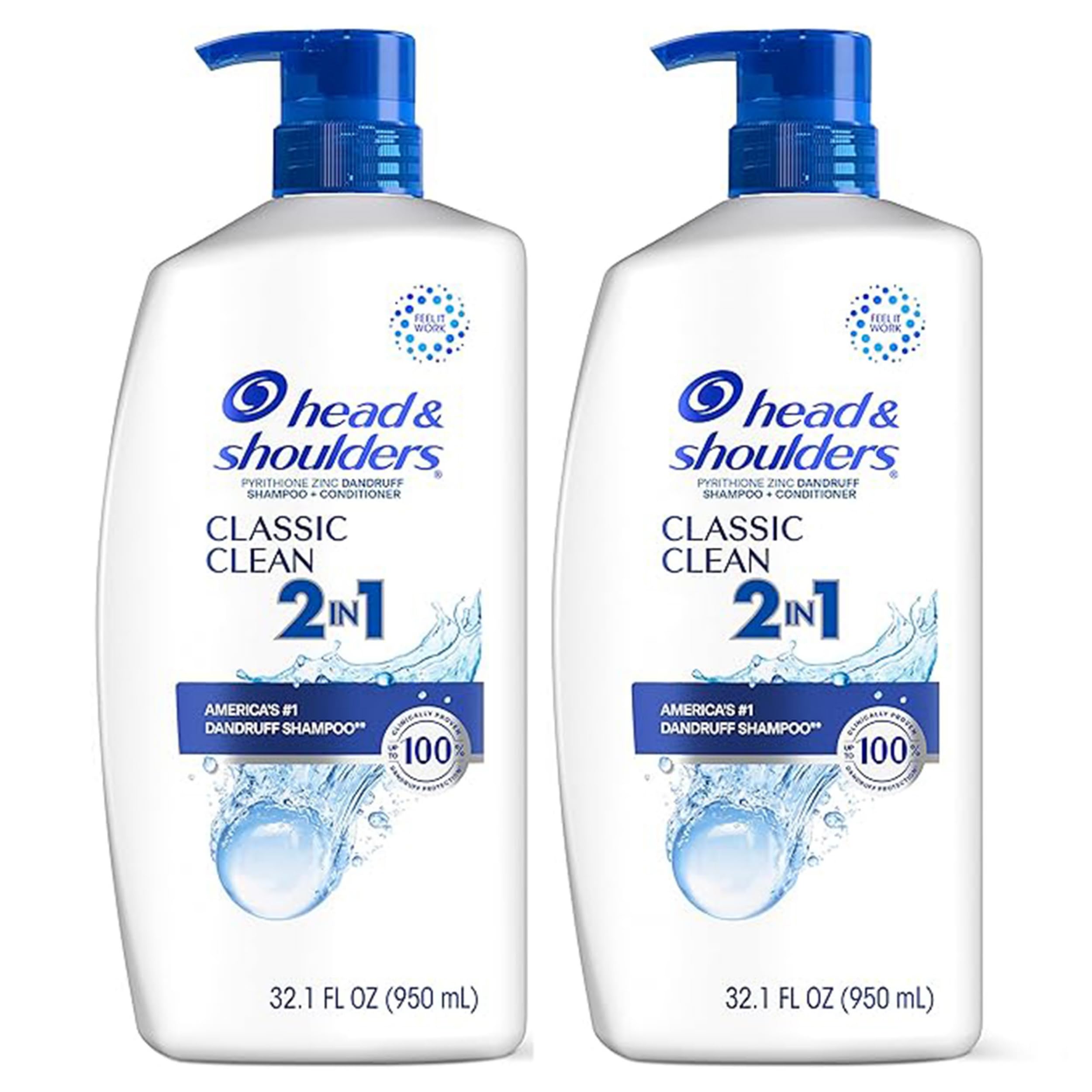 Head & Shoulders 2-in-1 Classic Clean Anti-Dandruff Shampoo & Conditioner Twin Pack - Paraben Free, Color Safe, Fresh Scent - 32.1 Fl Oz (Pack of 2) - Perfect for Daily Hair Care & Dandruff Control for Men & Women