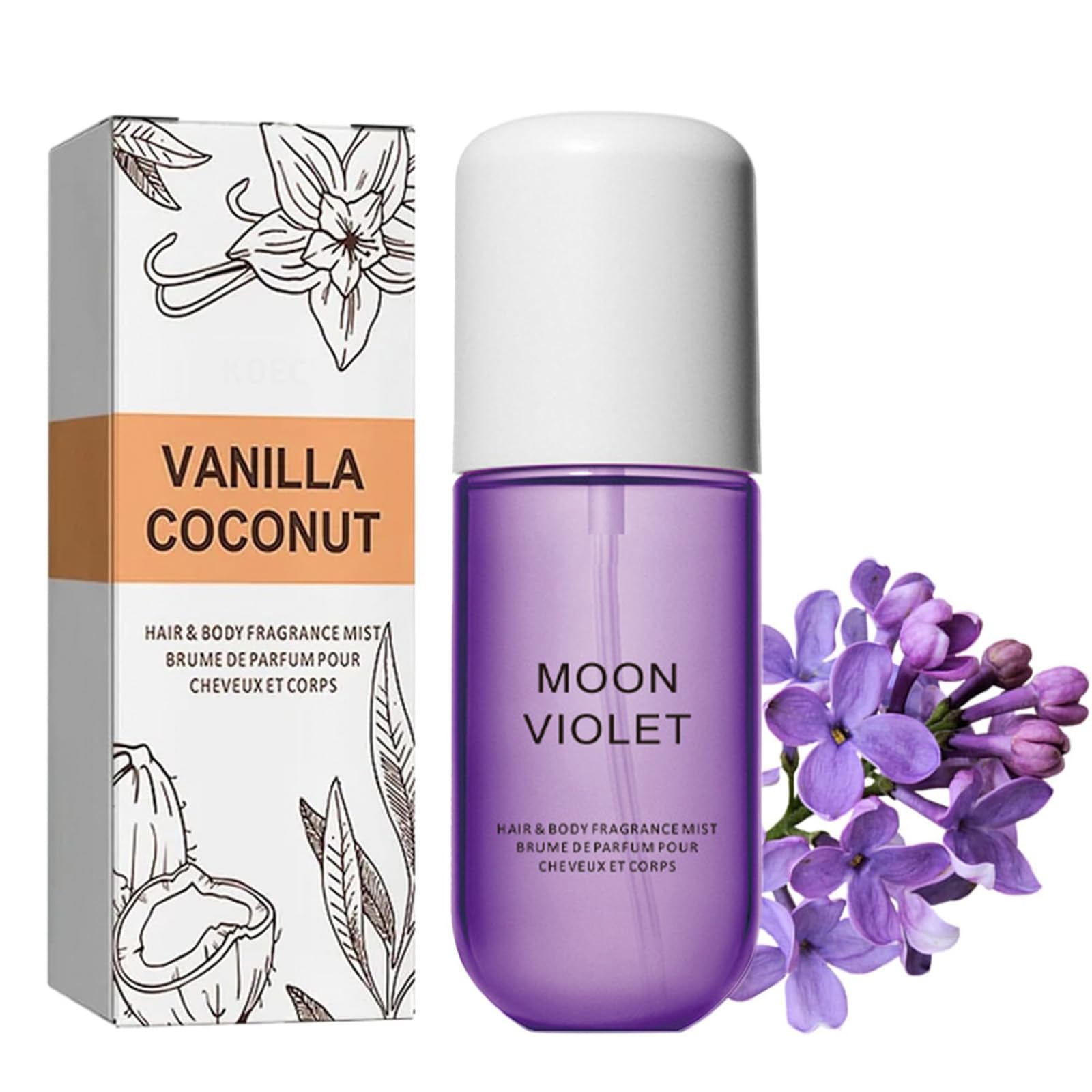Vanilla Coconut Perfume Body Spray - Long Lasting Tropical Coconut & Vanilla Fragrance, Natural Skin Body Mist for Women, Clean & Healthy Scent - Perfect for Daily Wear, Work & Date Nights (Violet)