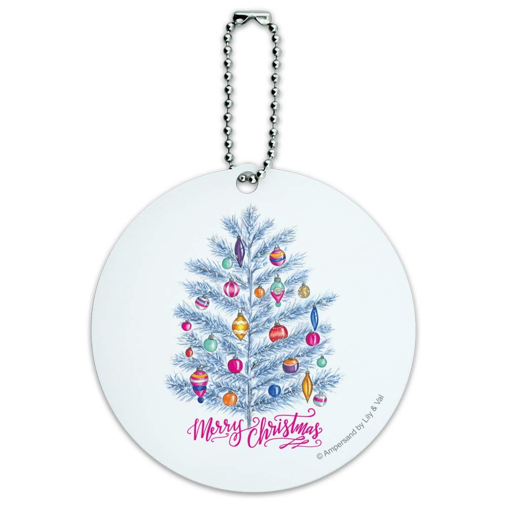 Festive Christmas Tree Luggage Tag with Ornaments - Round ID Tag for Suitcases & Carry-On Bags - Perfect for Holiday Travel & Gift Giving