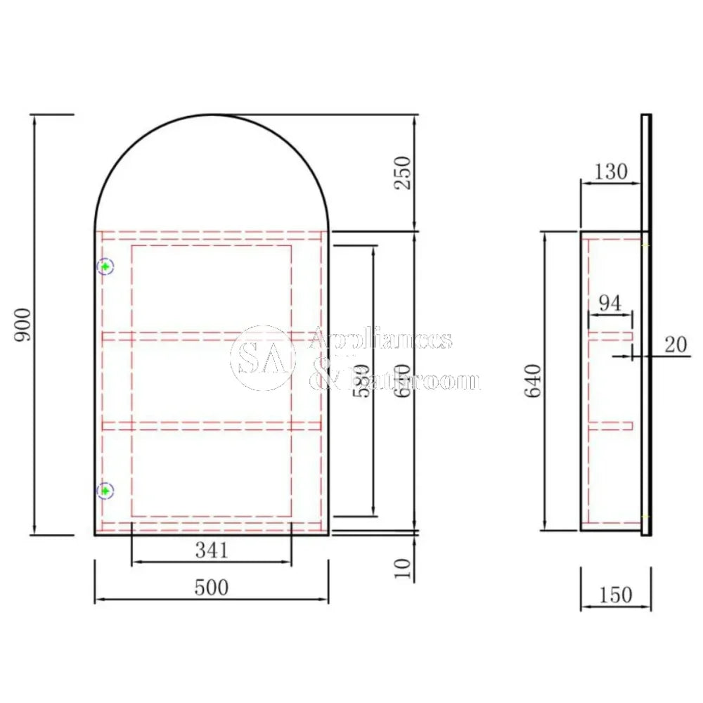 Aulic Canterbury Arch Carita Shaving Cabinet - 19.7 x 35.4 Inches (500 x 900mm) - Wall Mounted Bathroom Mirror Storage with LED Lights - Perfect for Modern Bathrooms & Vanity Areas