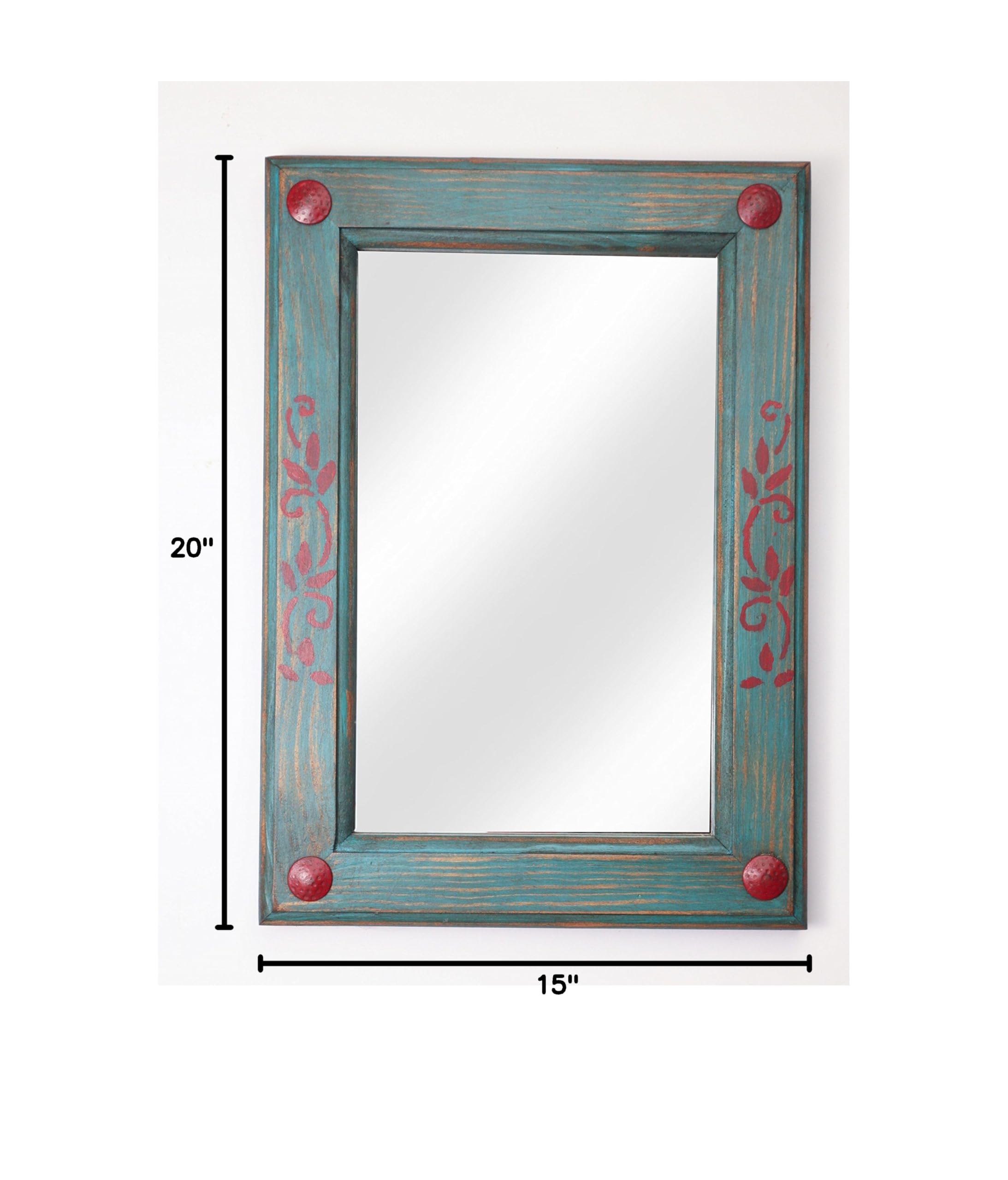 15x20 Inches Rustic Turquoise and Red Decorative Wall Mirror - Perfect for Living Room, Bedroom, or Entryway Décor
