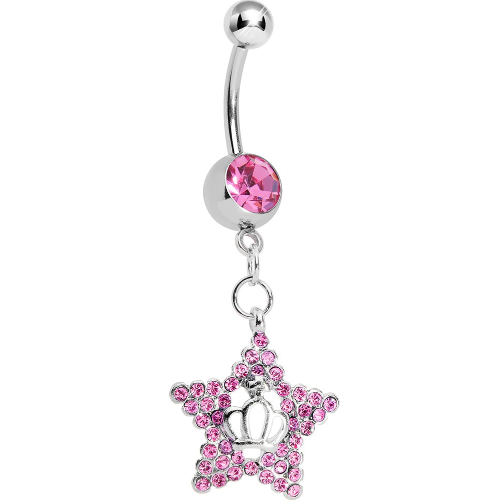 Pink Royal Superstar Dangle Belly Ring - Body Candy | Stylish Navel Piercing Jewelry for Women | Perfect for Parties, Beach & Everyday Wear