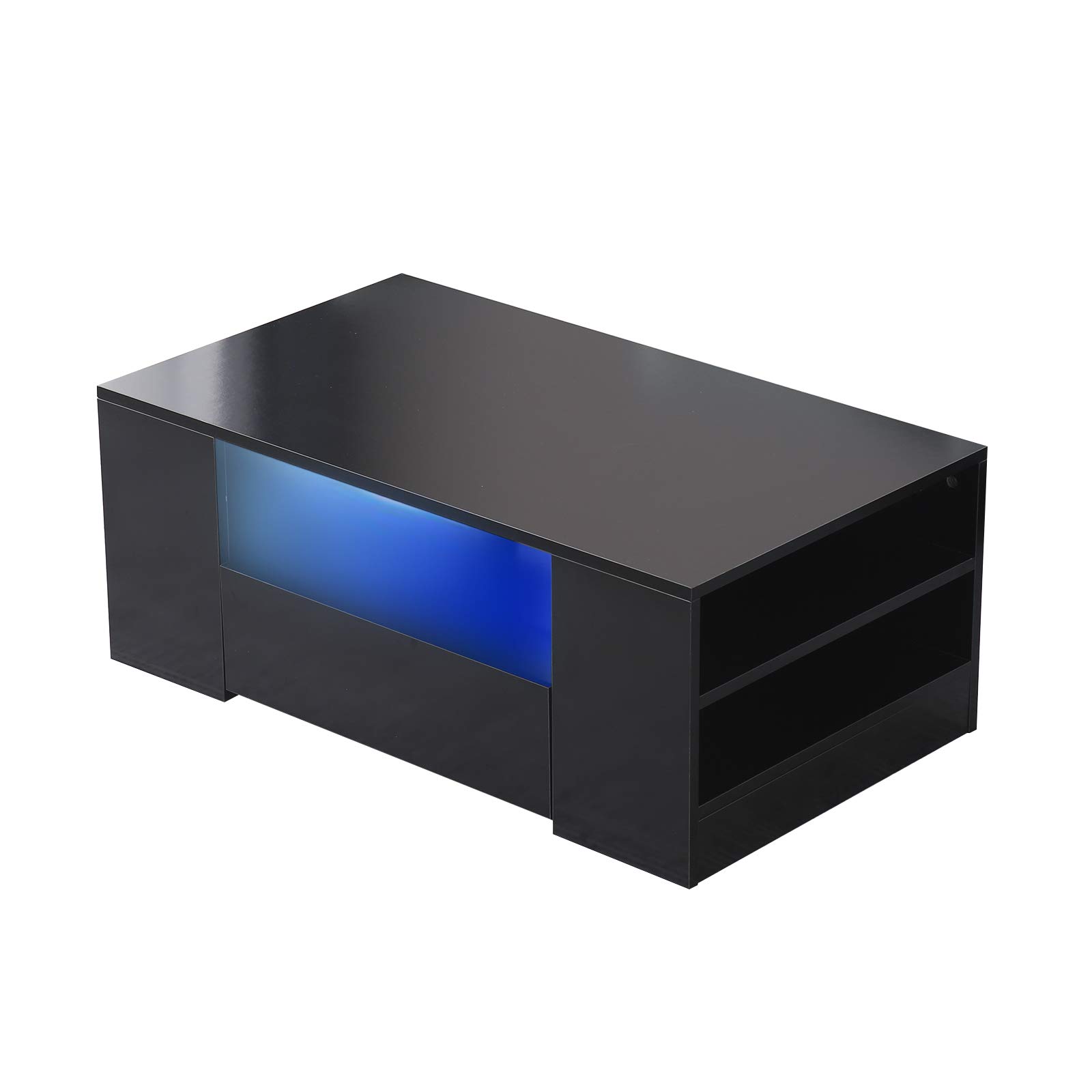 2-Layer White LED Nightstand with Remote Control & 2 Drawers - Modern Particle Board Bedside Table with Color-Changing Lights for Bedroom, Living Room, or Office