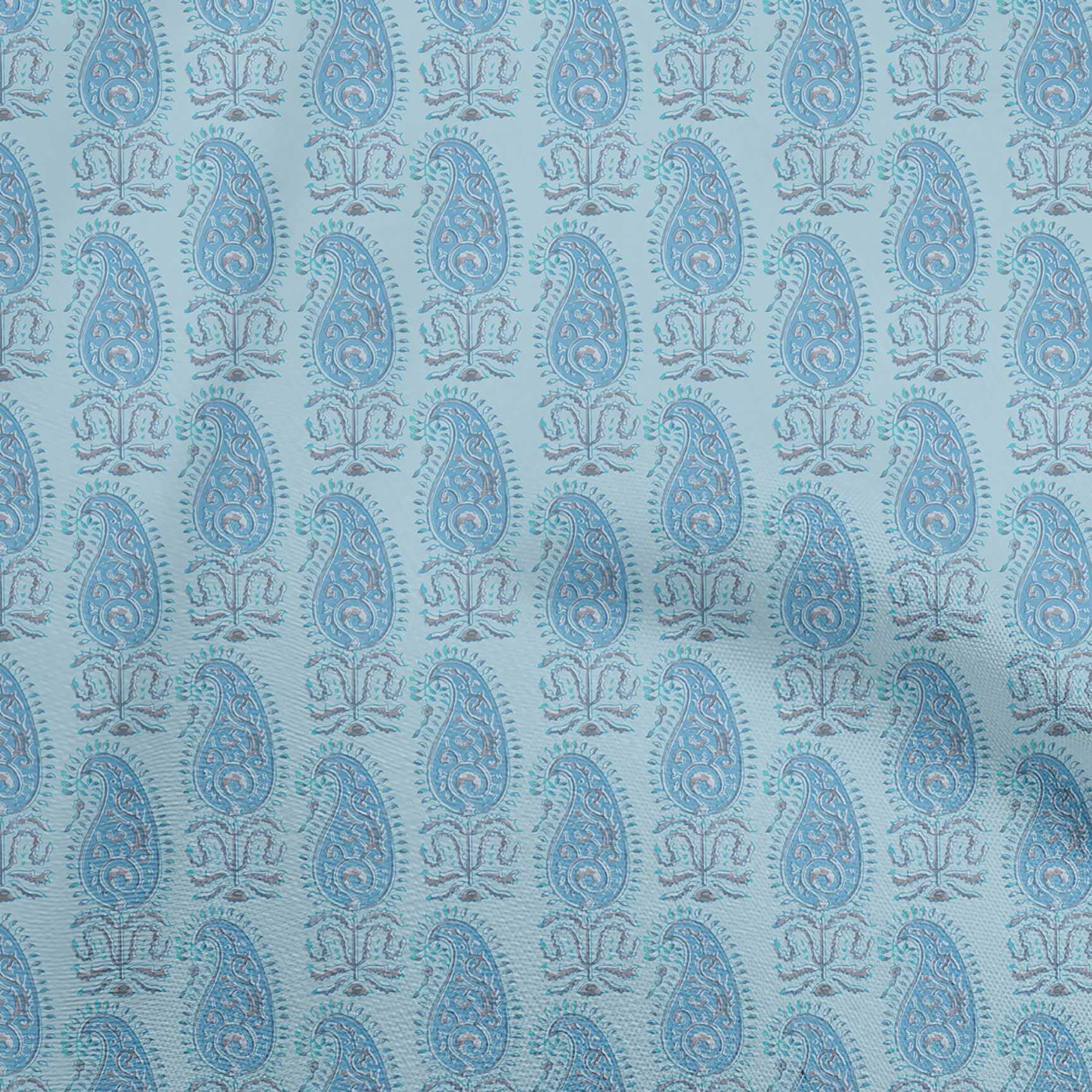 oneOone Cotton Jersey Light Blue Kalamkari Printed Fabric - 58 Inch Wide by The Yard for DIY Clothing, Dresses & Home Decor Sewing Projects | Soft & Breathable Material for Crafting, Quilting & Fashion Design