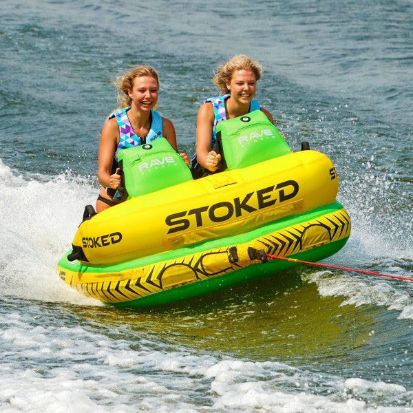 Rave Sports Stoked 2 Rider Towable Tube for Water Sports - Perfect for Lakes, Rivers, and Beach Fun