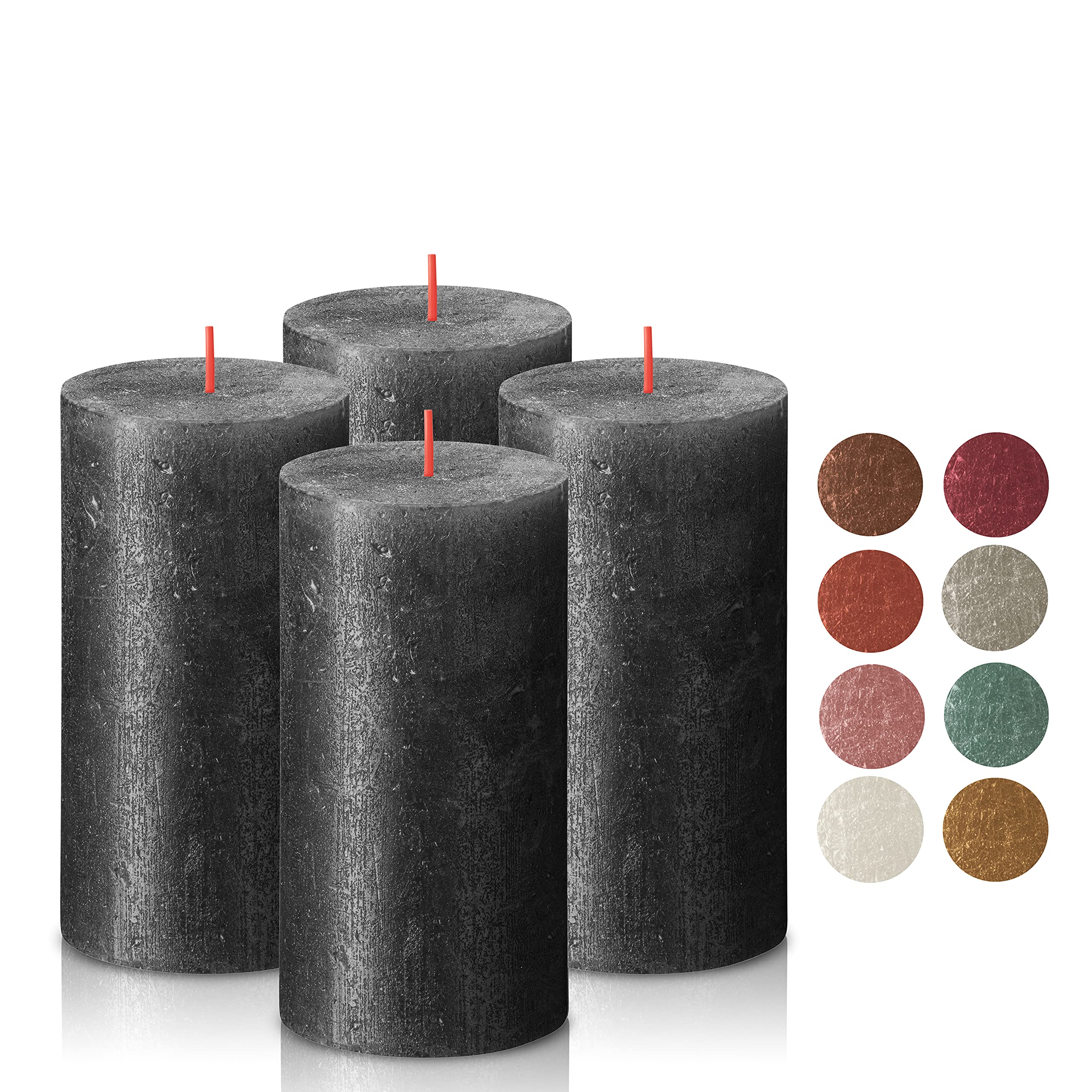 BOLSIUS Anthracite Black Shimmer Metallic Pillar Candles 4 Pack - 2.75 x 5 Inches - Unscented Dripless 60-Hour Burn Time - Premium European Quality Plant-Based Wax Candles for Wedding, Dinner Party, Holiday & Home Decor