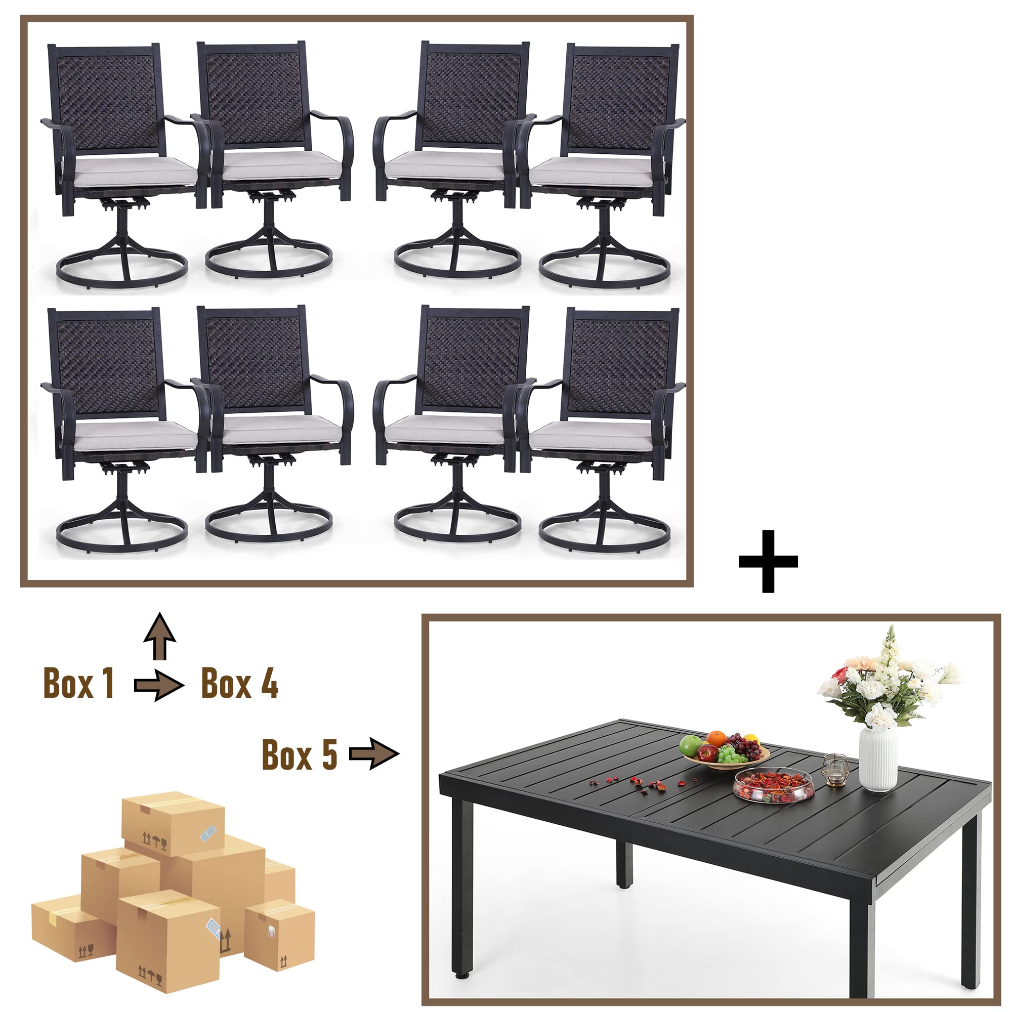 Sophia & William 9-Piece Patio Dining Set - Weather-Resistant Rattan Wicker Furniture with 8 Cushioned Chairs & Expandable Metal Table - Perfect for Outdoor Dining in Garden, Backyard, Lawn or Terrace