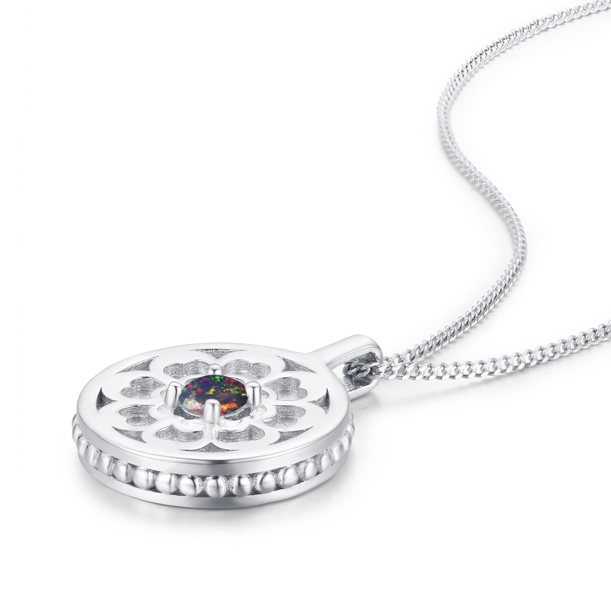 Black Opal Coin Necklace Pendant - Personalized Custom Initial Engraved Medallion - October Birthstone Alternative Jewelry - Perfect Gift for Women, Birthday, Anniversary & Special Occasions