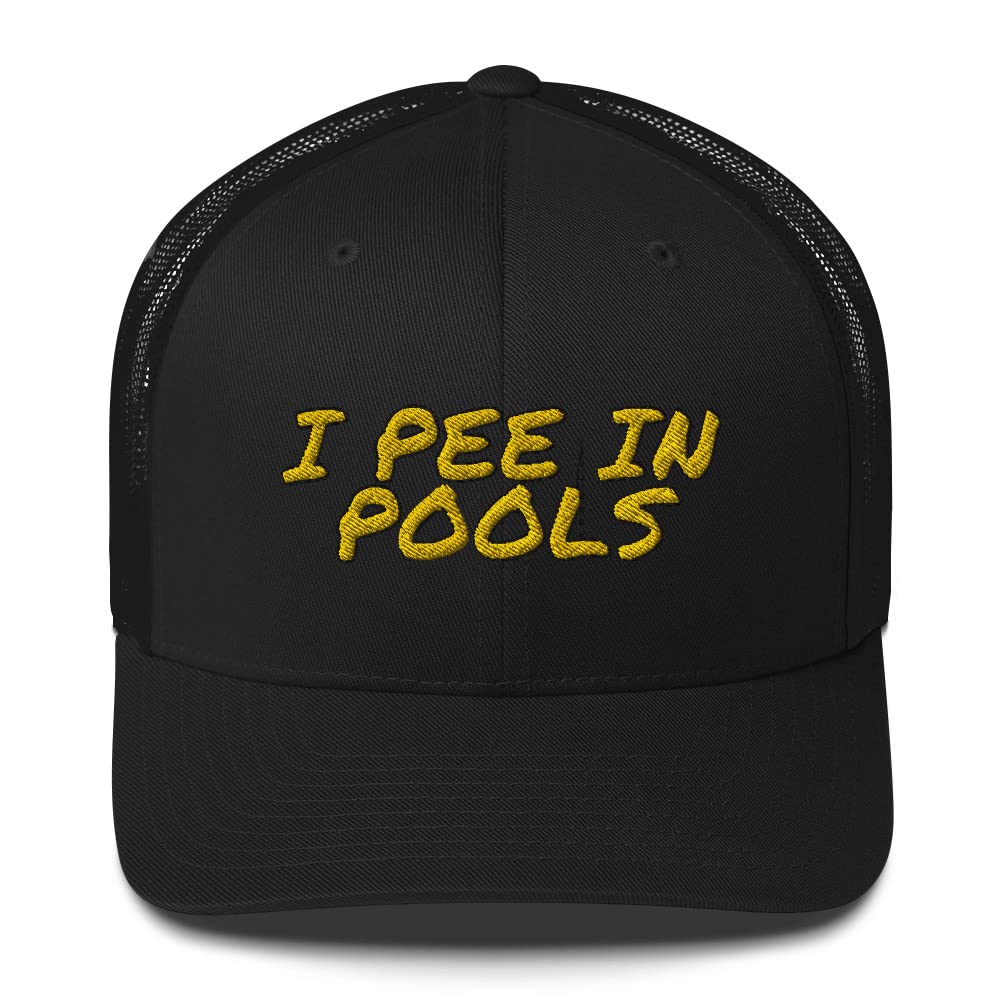 I Pee in Pools Hat - Funny Mesh Trucker Cap for Swimming Pools & Summer Parties | Novelty Drinking Hat for Adults