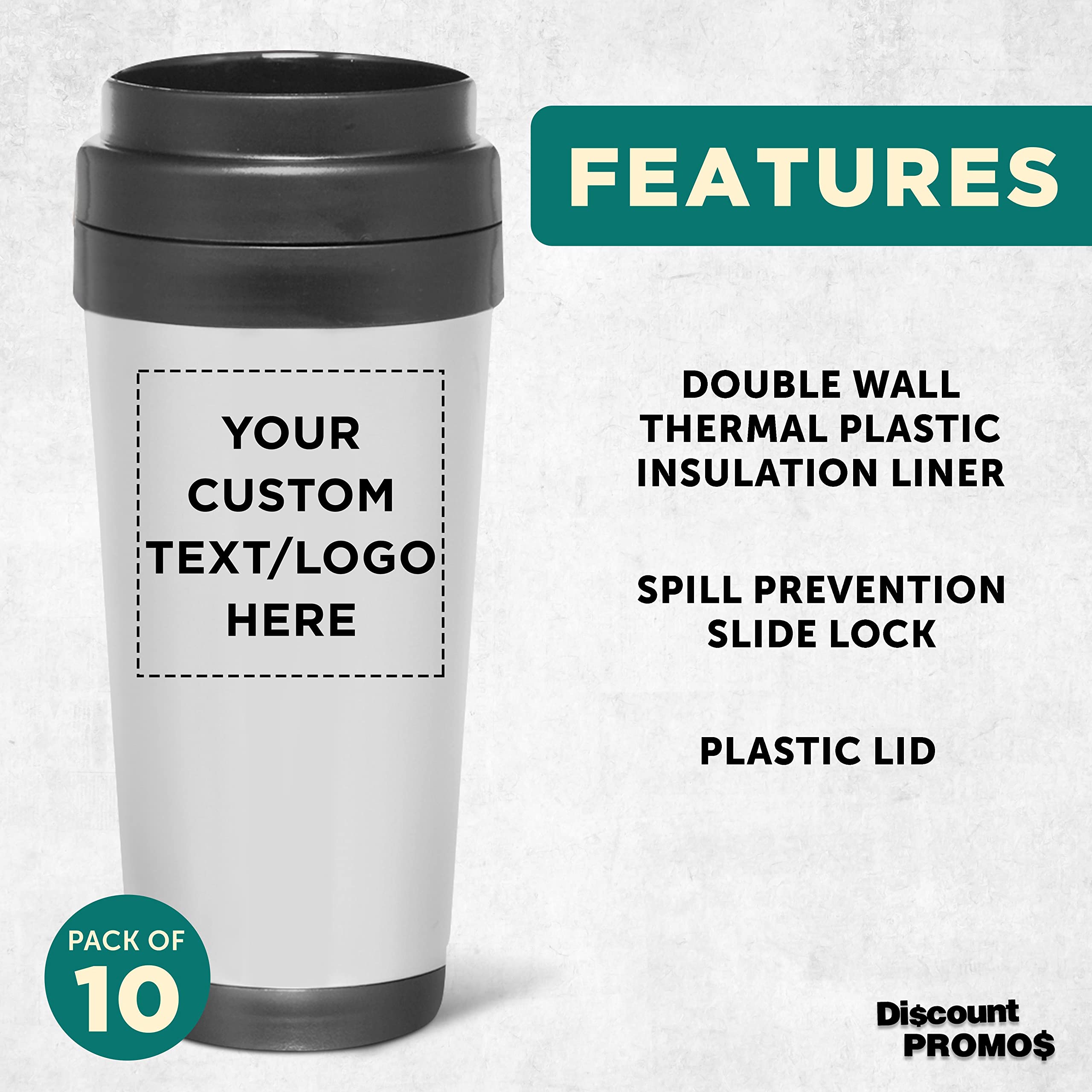 Custom Insulated Stainless Steel Travel Mugs 16 oz (Set of 10) - Personalized Bulk Coffee Cups for Hot & Cold Beverages - BPA-Free Vacuum Insulated Tumbler for Iced Coffee, Tea, Soda - Perfect for Office, Camping, Travel & Gifts