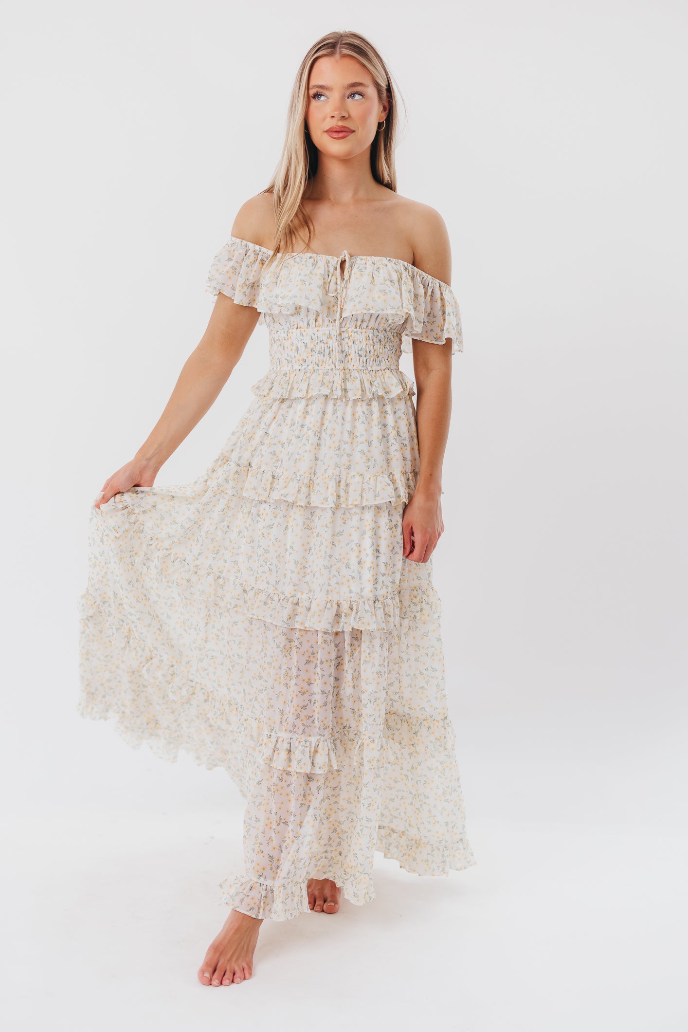 Astrid Ruffle Detail Maxi Dress - Yellow Floral Maternity Dress for Pregnancy | Bump Friendly, Comfortable & Stylish for Baby Showers, Maternity Photos & Summer Occasions