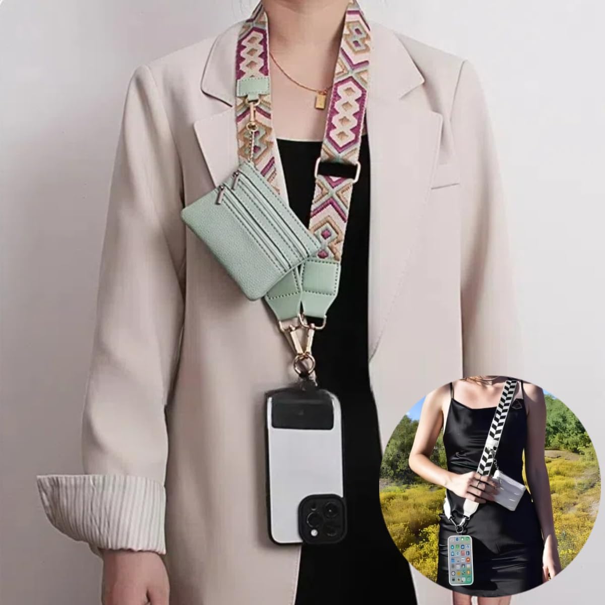 Stylish Crossbody Phone Strap with Zippered Wallet Pouch - Secure Phone Lanyard for Hands-Free Convenience | Perfect for Travel, Shopping & Outdoor Activities