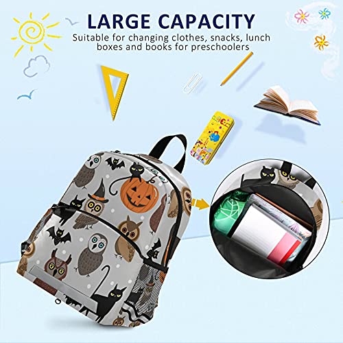 QUGRL Halloween Pumpkin Kids Toddler Backpack with Leash - Owl Cat Bat Design School Bag for Boys & Girls Ages 3-8 | Perfect for Kindergarten, Preschool, Nursery & Travel | Cute Trick-or-Treating & Costume Accessory