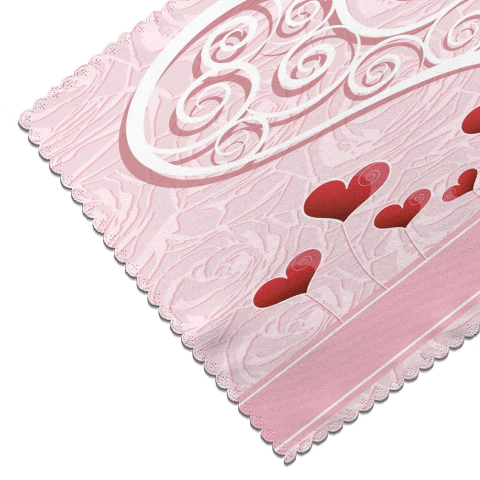 Valentine's Day Placemats Set of 4 - Pink Heart-Shaped Washable Table Mats 12x18 Inch, Heat-Resistant for Wedding, Mother's Day, Kitchen & Dining Table Decor - Perfect for Romantic Dinners & Holiday Celebrations