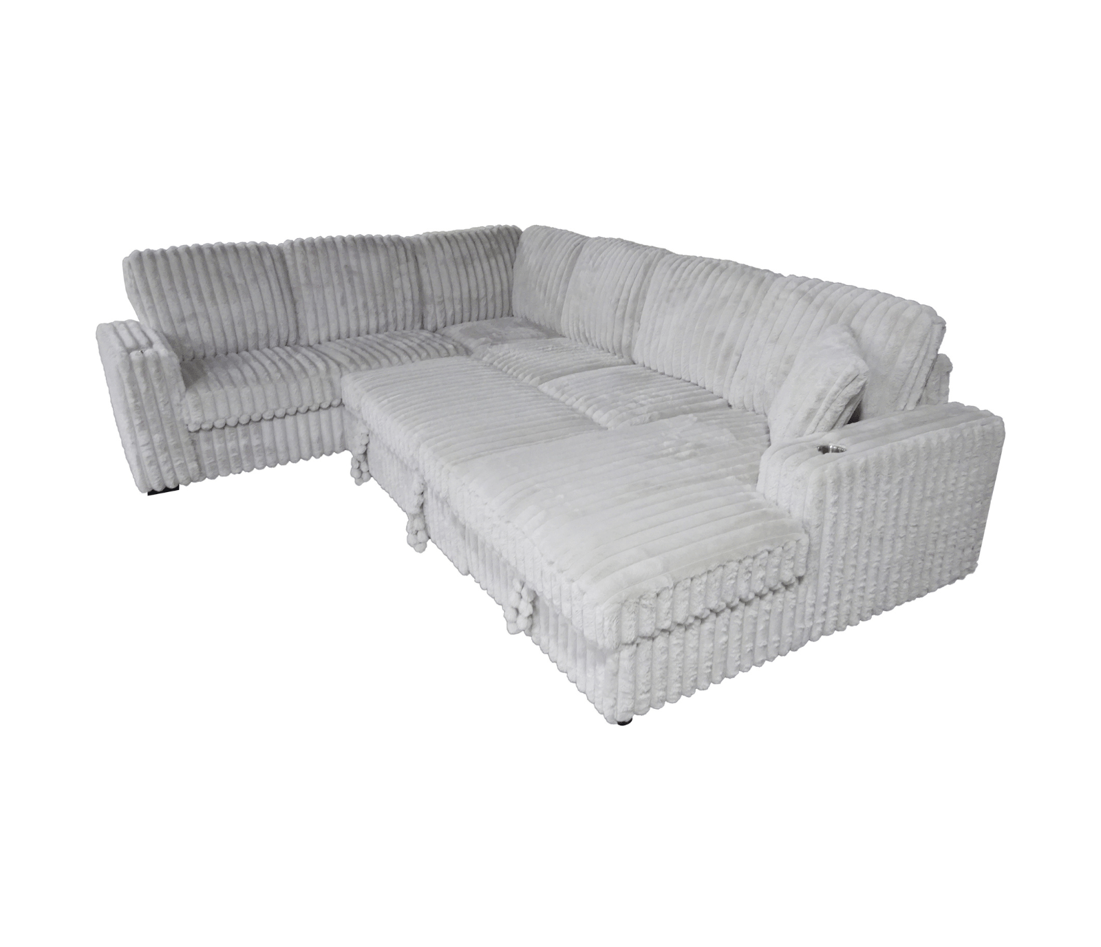 Zelia Plush Grey Minky Corduroy Large Sectional Sofa Bed with Storage Chaise & Cup Holders - Convertible Sleeper Sofa for Small Spaces, Living Room & Guest Room Comfort