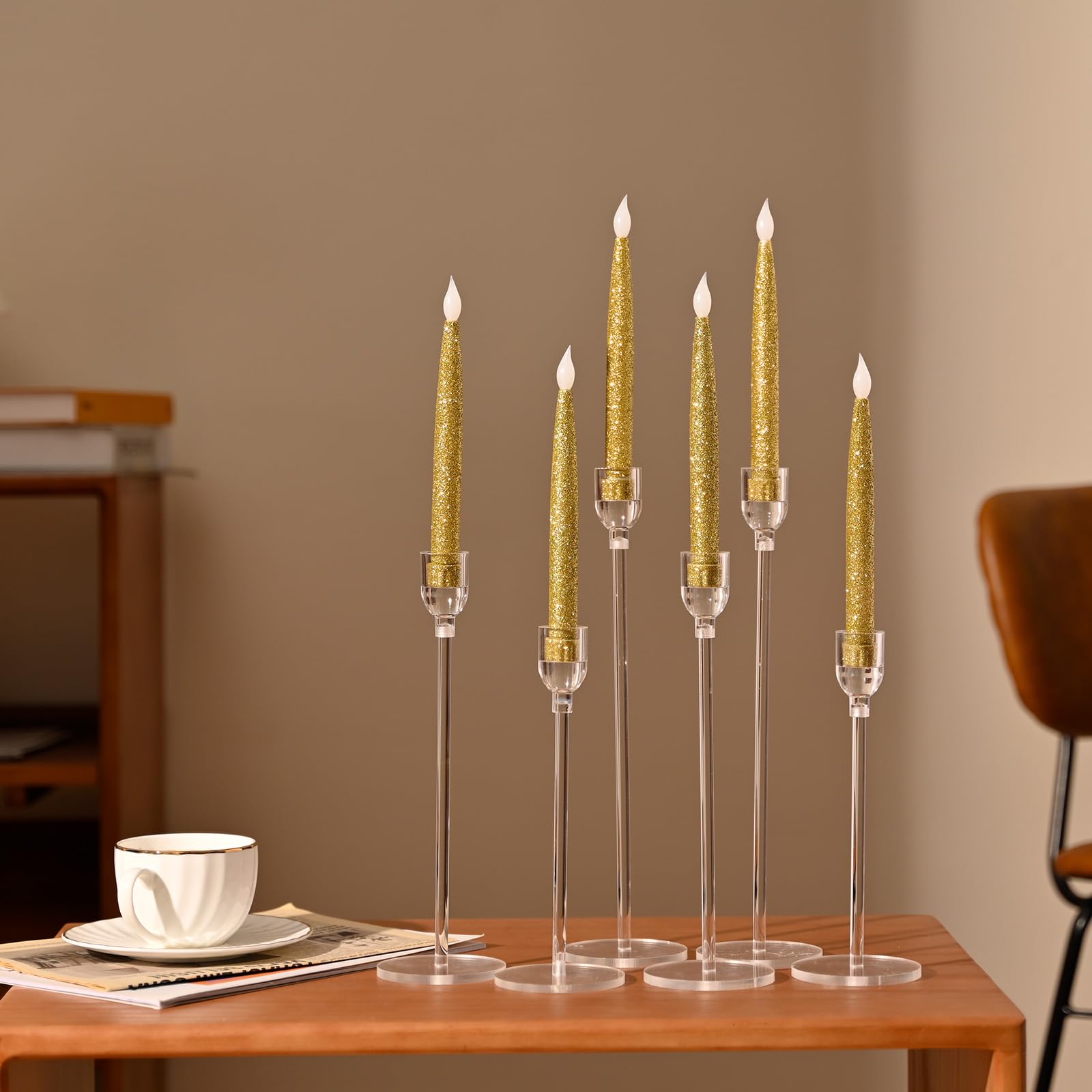 Vincidern 6-Piece Acrylic Candle Holder Set - Elegant Taper Candle Holders for Wedding Centerpieces, Dining Table Decor, Halloween & Christmas Candlesticks - Perfect for Romantic Dinners, Holiday Parties & Home Decoration