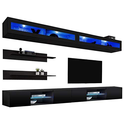 Modern Wall-Mounted TV Stand with Storage Shelves & LED Lights - 33
