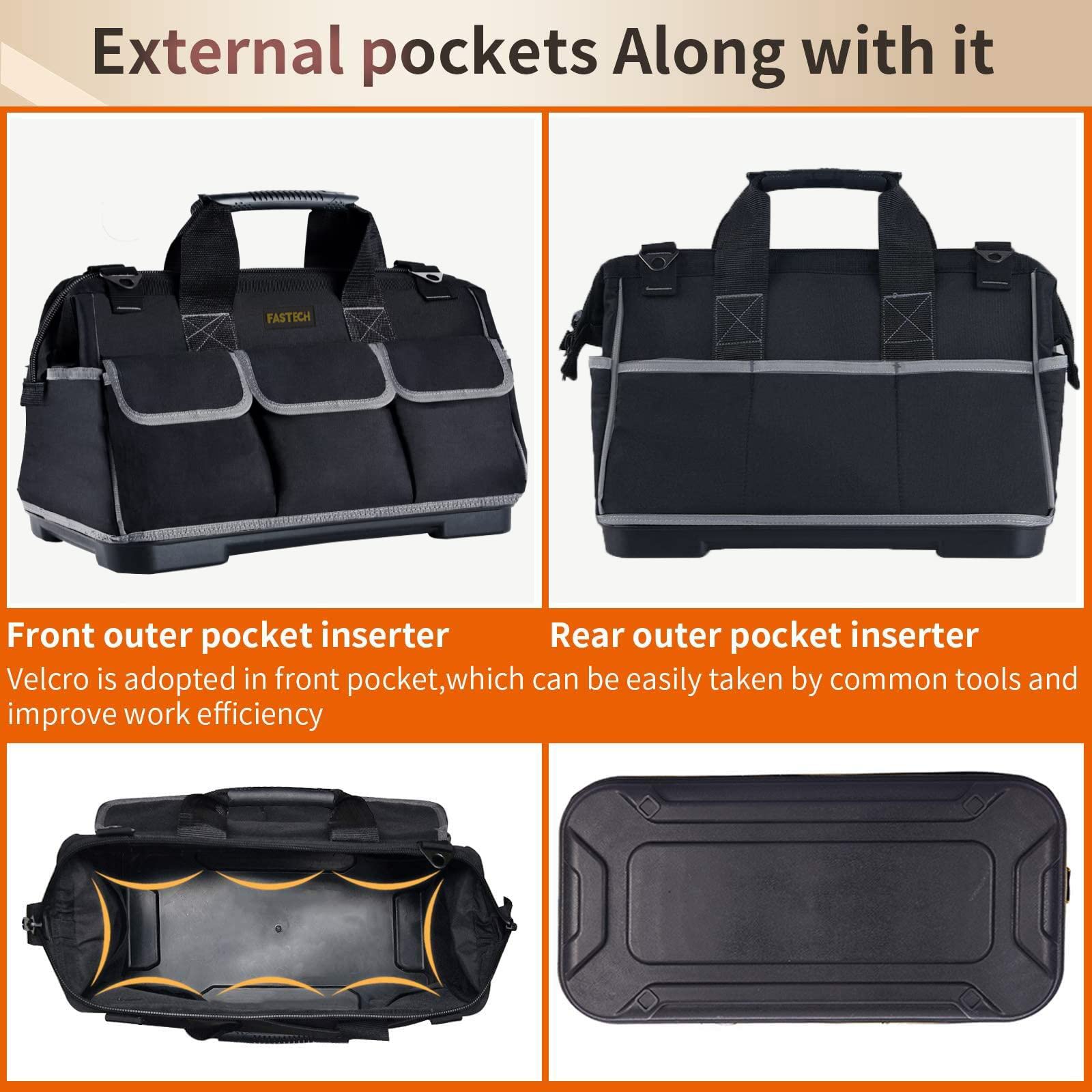 22-Inch Wide Mouth Waterproof Tool Bag with Molded Base & Adjustable Shoulder Strap - Durable Men's Tool Organizer for Construction, Electricians & DIY Projects