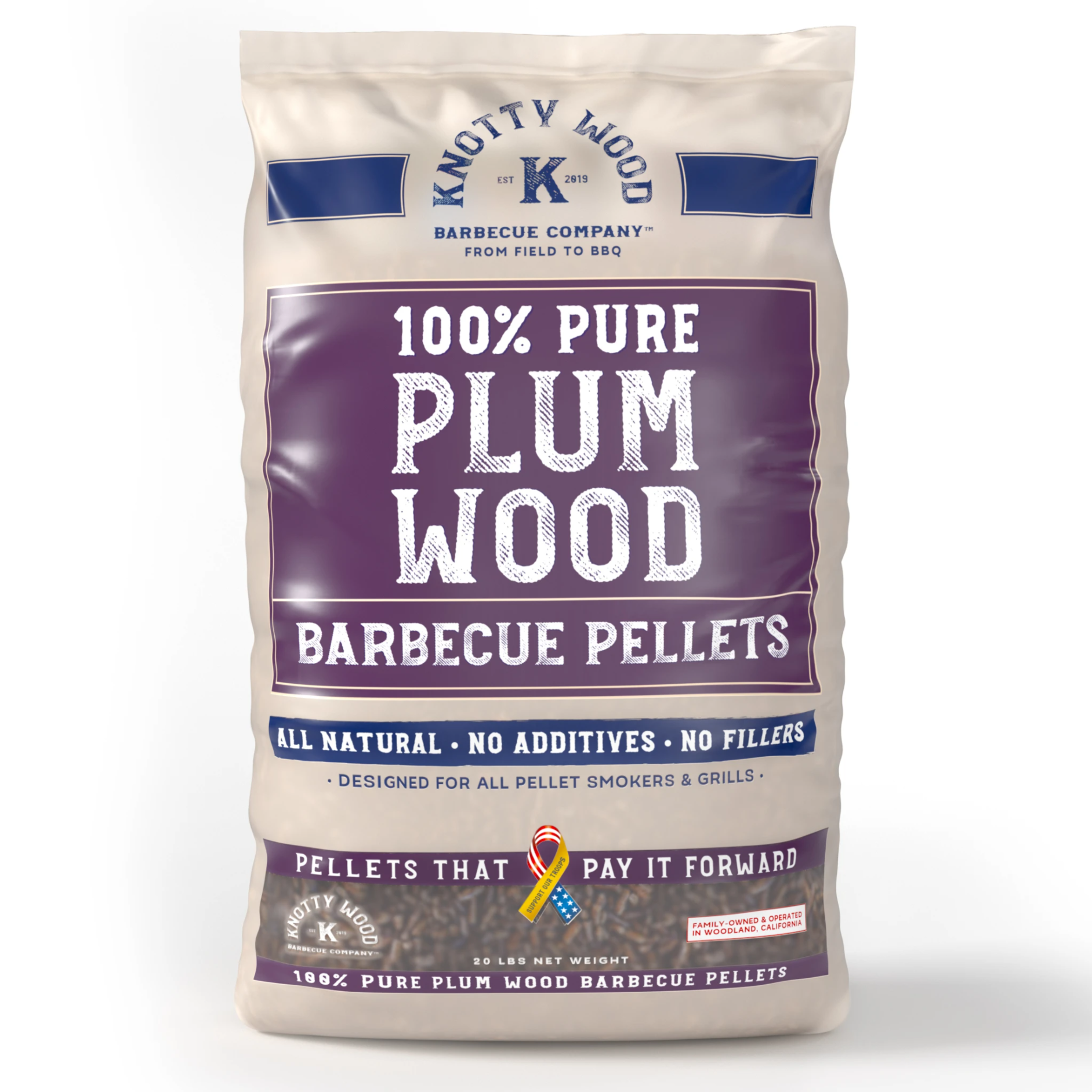 100% Pure Plum Wood Pellets for Smoking & Grilling - All-Natural BBQ Fuel for Smokers, Grills & Pizza Ovens - Knotty Wood Premium Hardwood Pellets