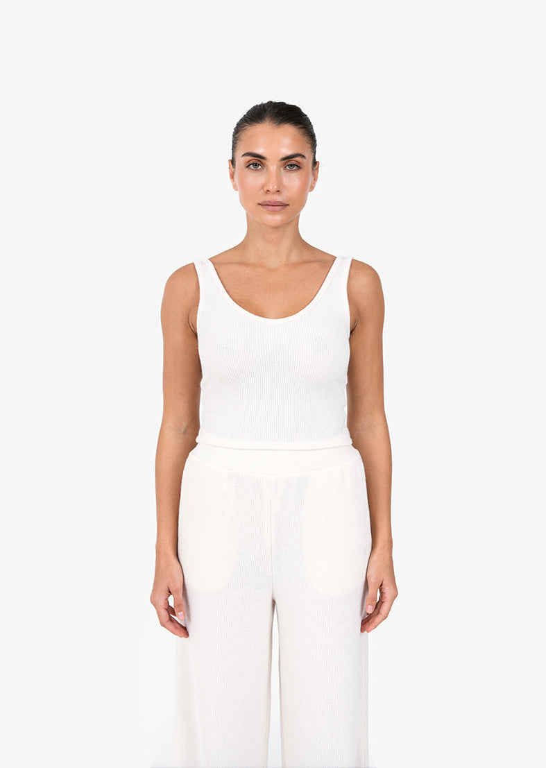 Soft Rib Knit Cropped Tank Top - Comfortable Lounge Wear in Oatmeal | Perfect for Yoga, Home Relaxation & Casual Outfits