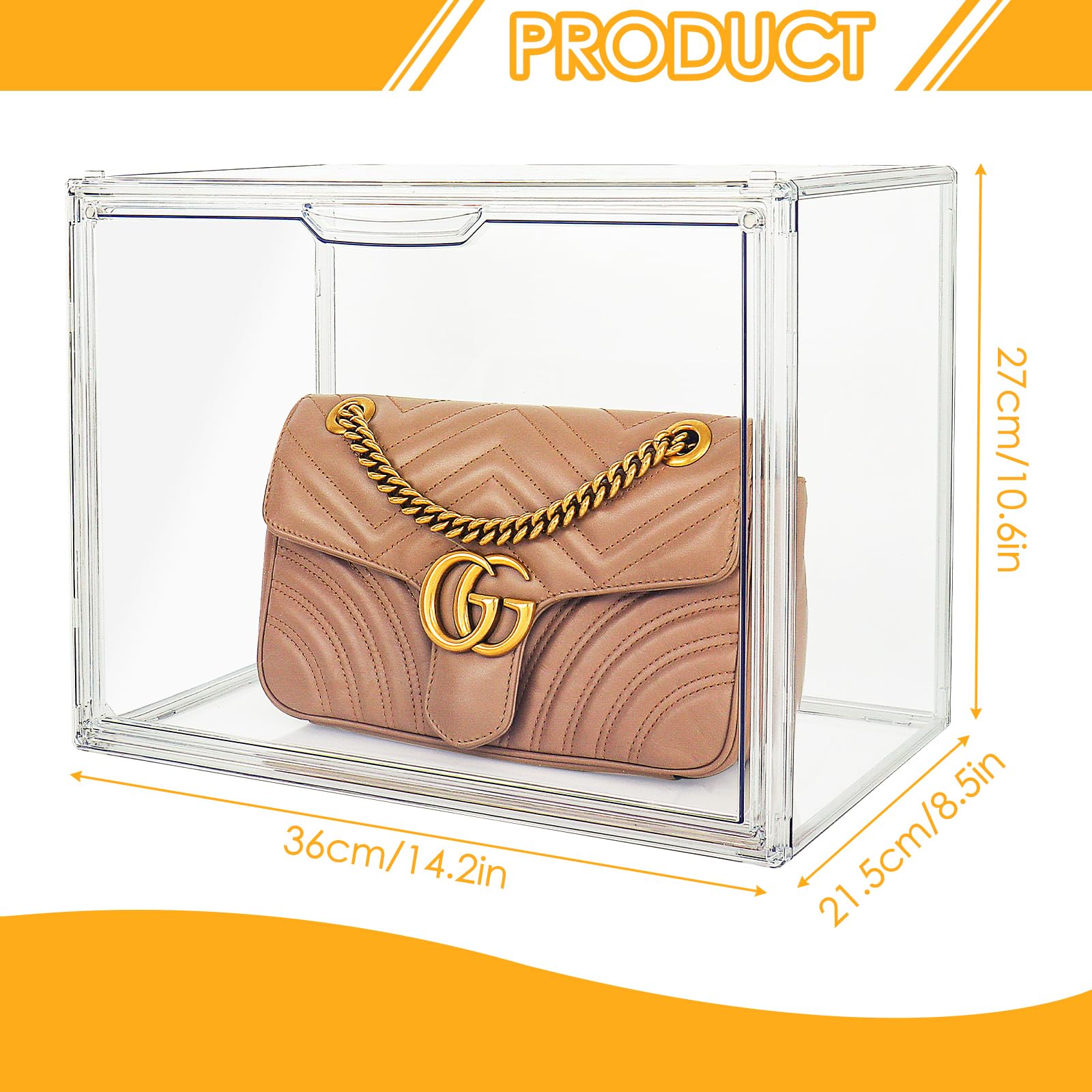15-Pack Clear Acrylic Purse Organizer with Magnetic Door - Stackable Handbag Storage Box with Dustproof Lid for Closet, Books, Toys, Shoes & Cosmetics - Perfect for Displaying Collectibles & Organizing Small Items
