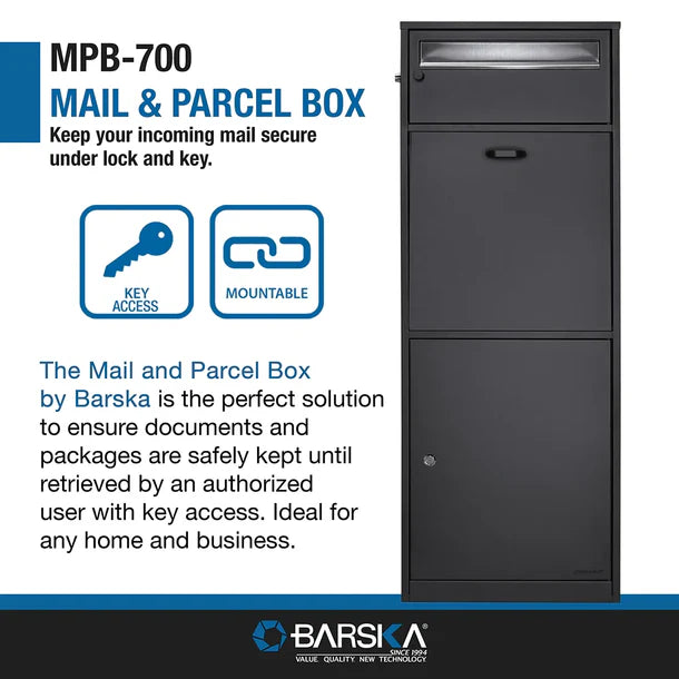 Barska CB13704 Secure Dual Compartment Locking Mailbox - Heavy Duty Parcel Delivery Box with Key Lock - Perfect for Home, Office & Apartment Package Security