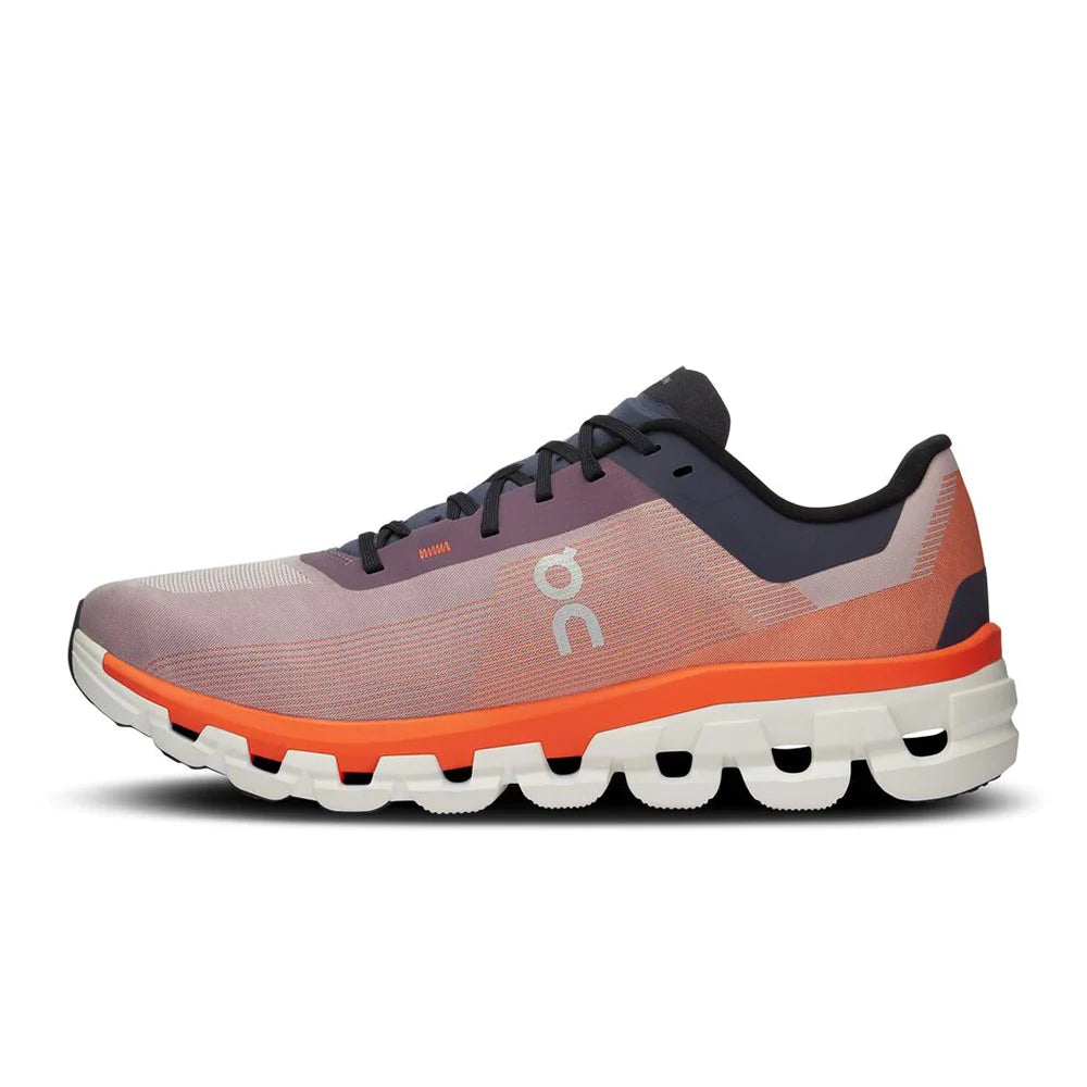 ON Men's Cloudflow 4 Running Shoes - Lightweight & Breathable for Marathon Training - Quartz/Flame Color - Perfect for Road Running, Jogging & Gym Workouts