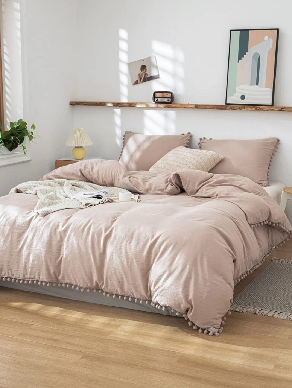 Boho Duvet Cover Set - King/Queen Size Beige Tassel Bedding for Cozy Bedroom