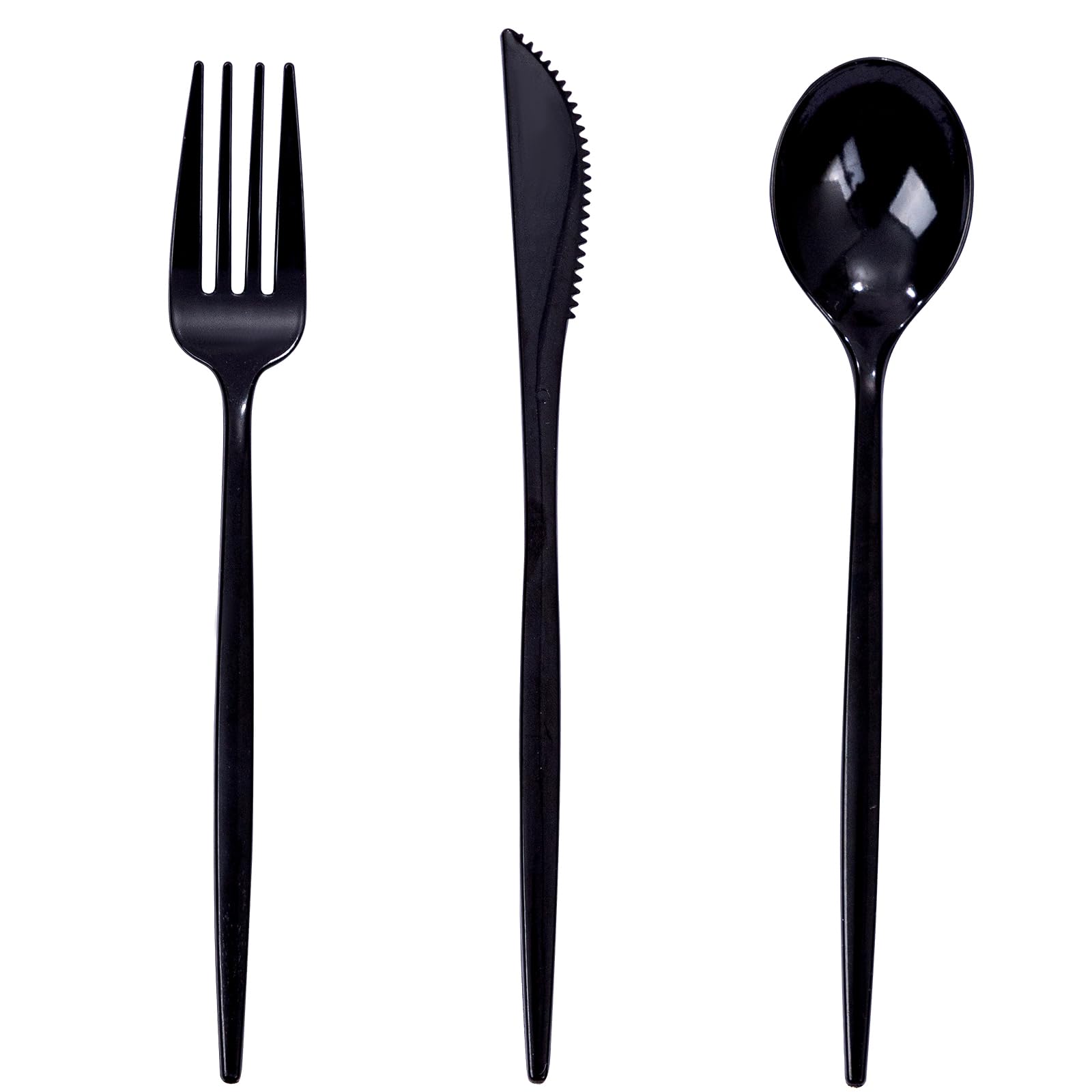 PULOTE 150-Piece Heavy Duty Black Plastic Silverware Set - Disposable Cutlery Kit with 50 Forks, 50 Spoons & 50 Knives - Durable Plastic Utensils for Parties, Weddings, Picnics, BBQ, Catering, Events & Holiday Gatherings - Perfect for Outdoor Dining, Family Reunions & Office Luncheons