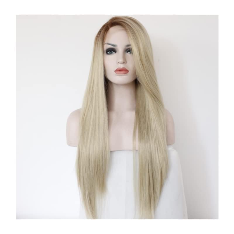 Xiweiya Blonde Straight Wigs with Light Roots - Long Ombre Brown/Blonde Synthetic Lace Front Wig - Heat Resistant Fiber - Perfect for Cosplay, Halloween, Parties & Daily Wear