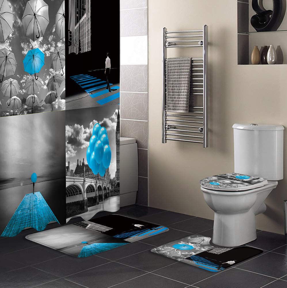 4-Piece Bathroom Set - Non-Slip Waterproof Shower Curtain (36