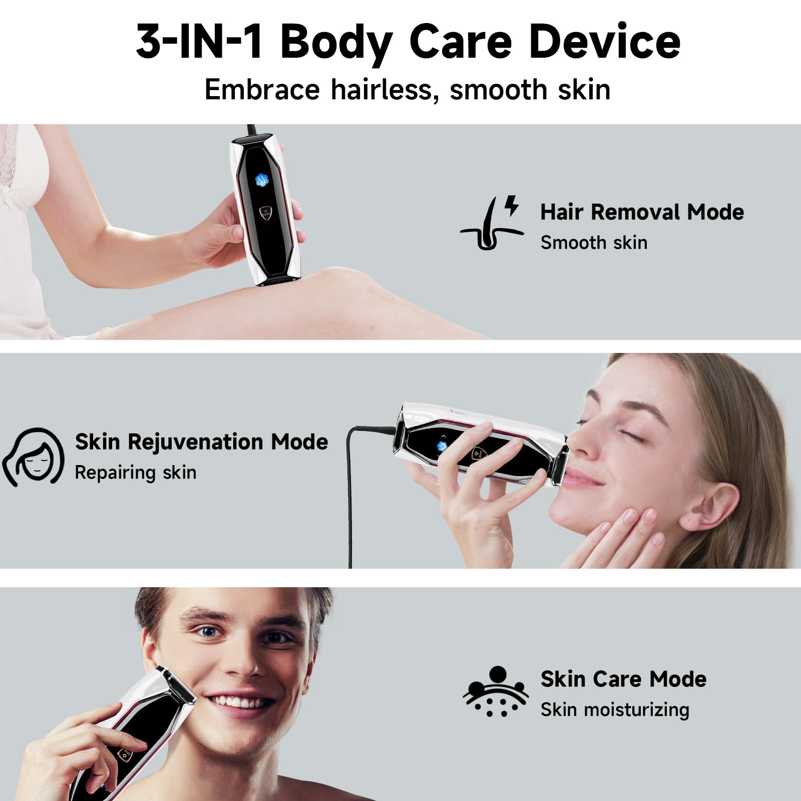 JOVS Laser Hair Removal Device for Women & Men - Painless 37°F Ice Cooling Technology, 3-in-1 Hair Removal & Skin Rejuvenation, 8 Modes for Full Body Care, Touch Screen - White | At-Home IPL Treatment for Face, Legs, Bikini Line & Underarms
