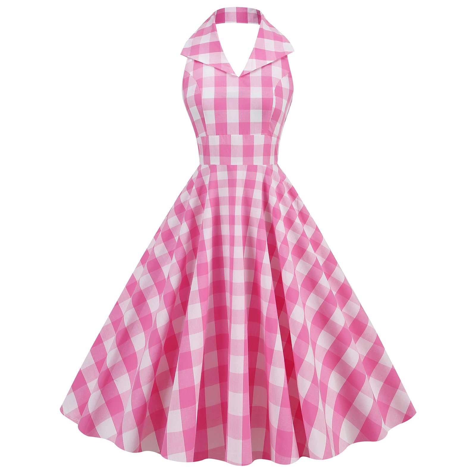 Vintage 1950s Pink Gingham Rockabilly Dress for Women - Sleeveless 50s Plaid Striped Swing Dress | Perfect for Retro Parties, Pinup Photos & Vintage Fashion Lovers