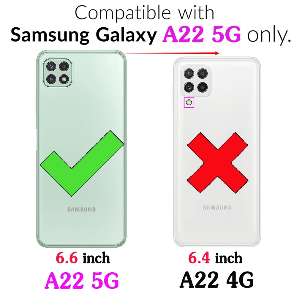 Asuwish Samsung Galaxy A22 5G Wallet Case with Tempered Glass Screen Protector, Flip Cover with Wrist Strap & Credit Card Holder, Stand Function - Rose Gold for Women | Perfect for Daily Use, Travel & Hands-Free Viewing