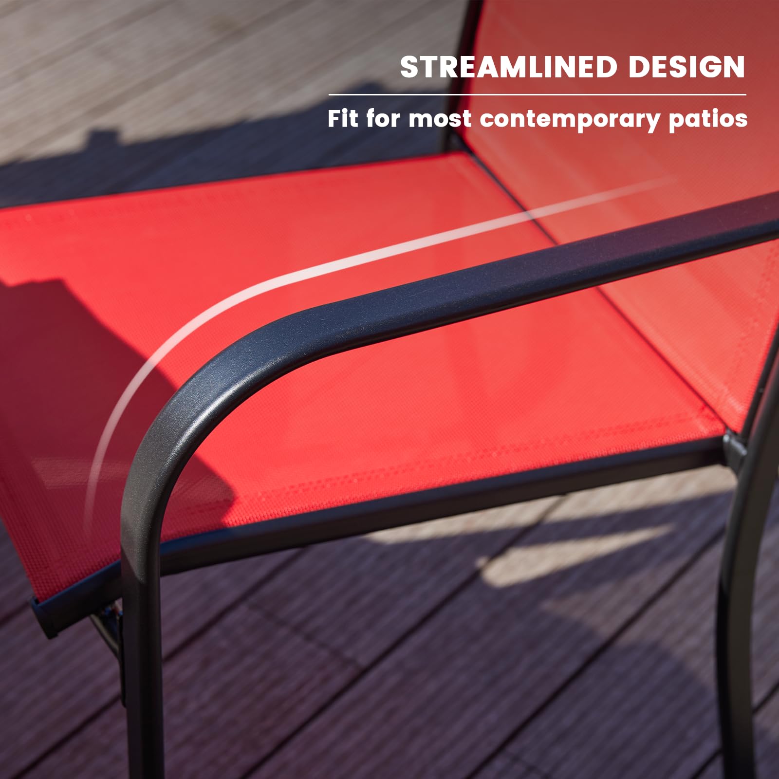 VICLLAX 4-Piece Stackable Patio Dining Chairs Set - Outdoor Metal Frame Chairs for Front Porch, Backyard, Garden & Deck - Weather-Resistant Red - Perfect for Outdoor Entertaining & Relaxation