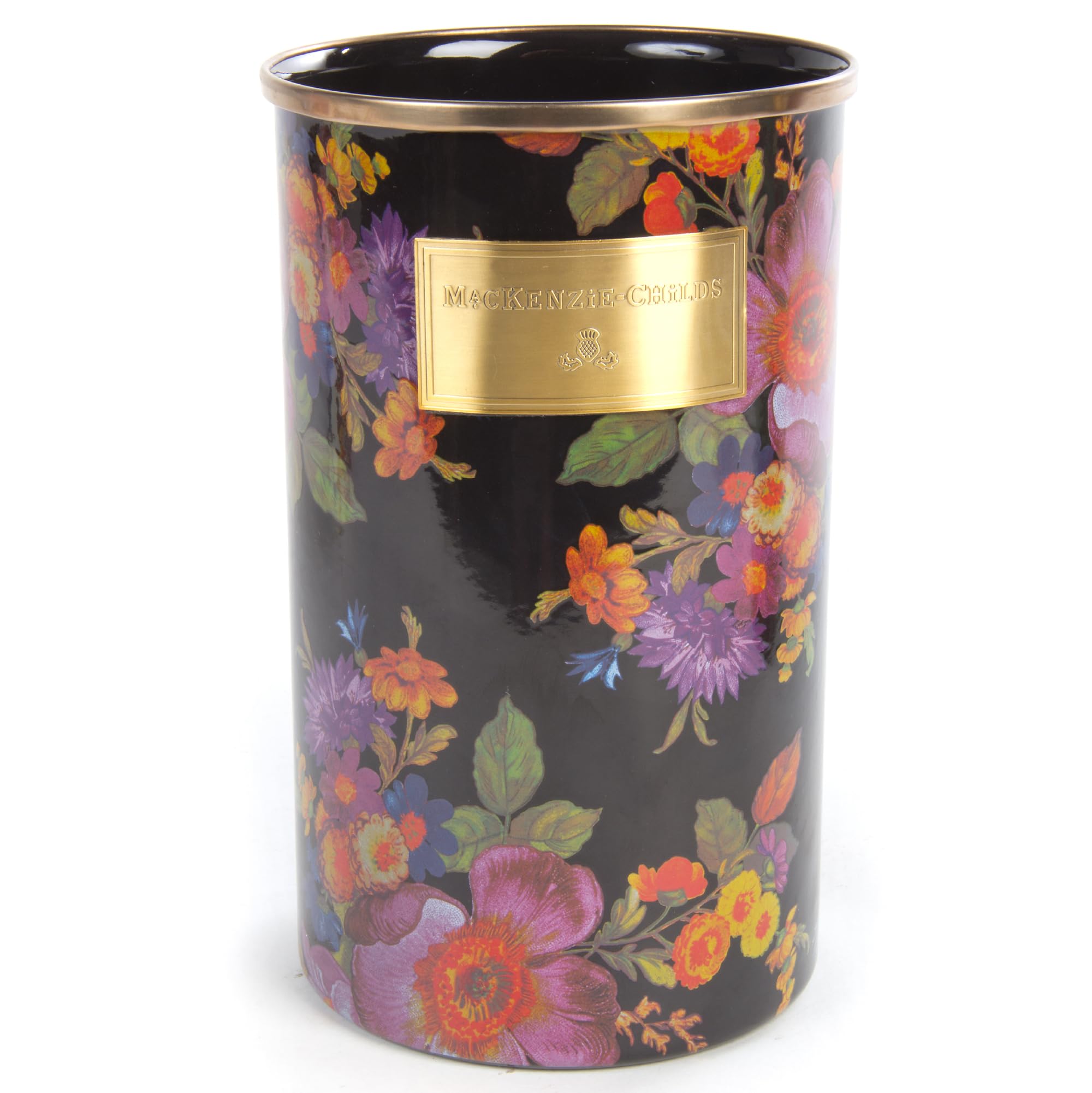 MACKENZIE-CHILDS Black Flower Market Enamel Utensil Holder - Countertop Kitchen Organizer & Storage Caddy for Spoons, Forks, and Cooking Tools - Perfect for Farmhouse, Vintage, and Modern Kitchens